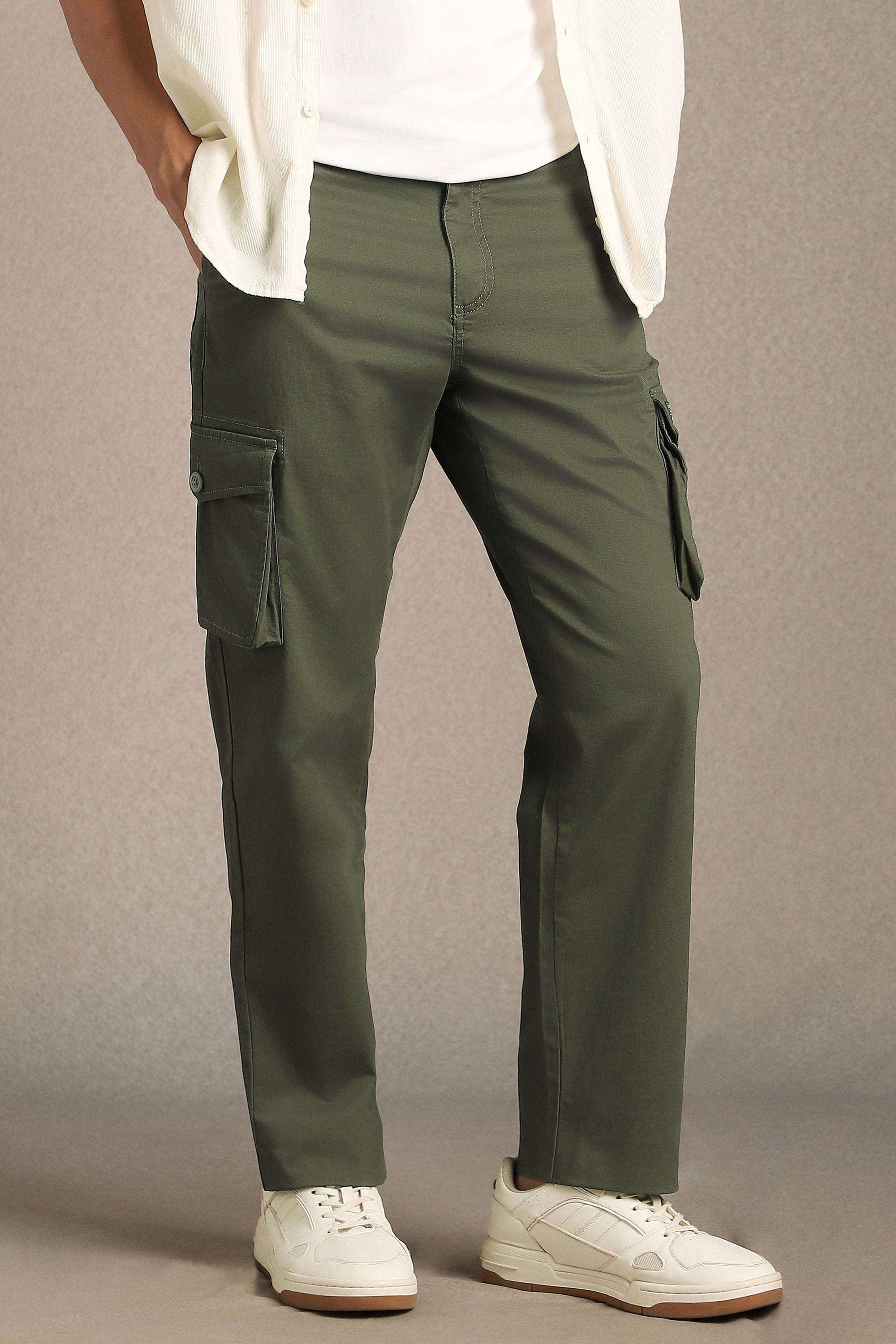 Solid-Cotton-Blend-Straight-Fit-Men-s-Casual-Trousers
