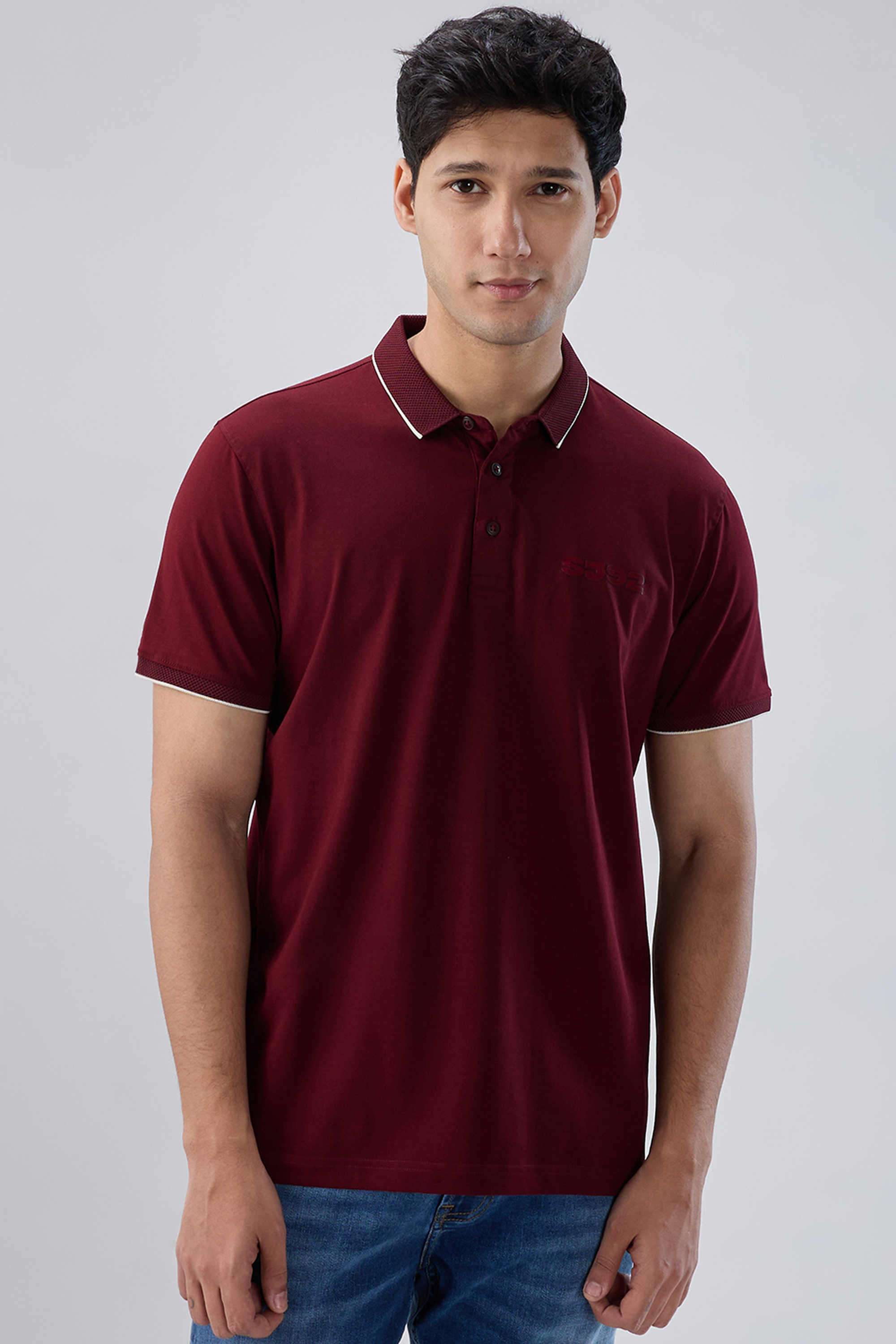 Solid-Cotton-Collared-Men-s-T-Shirt