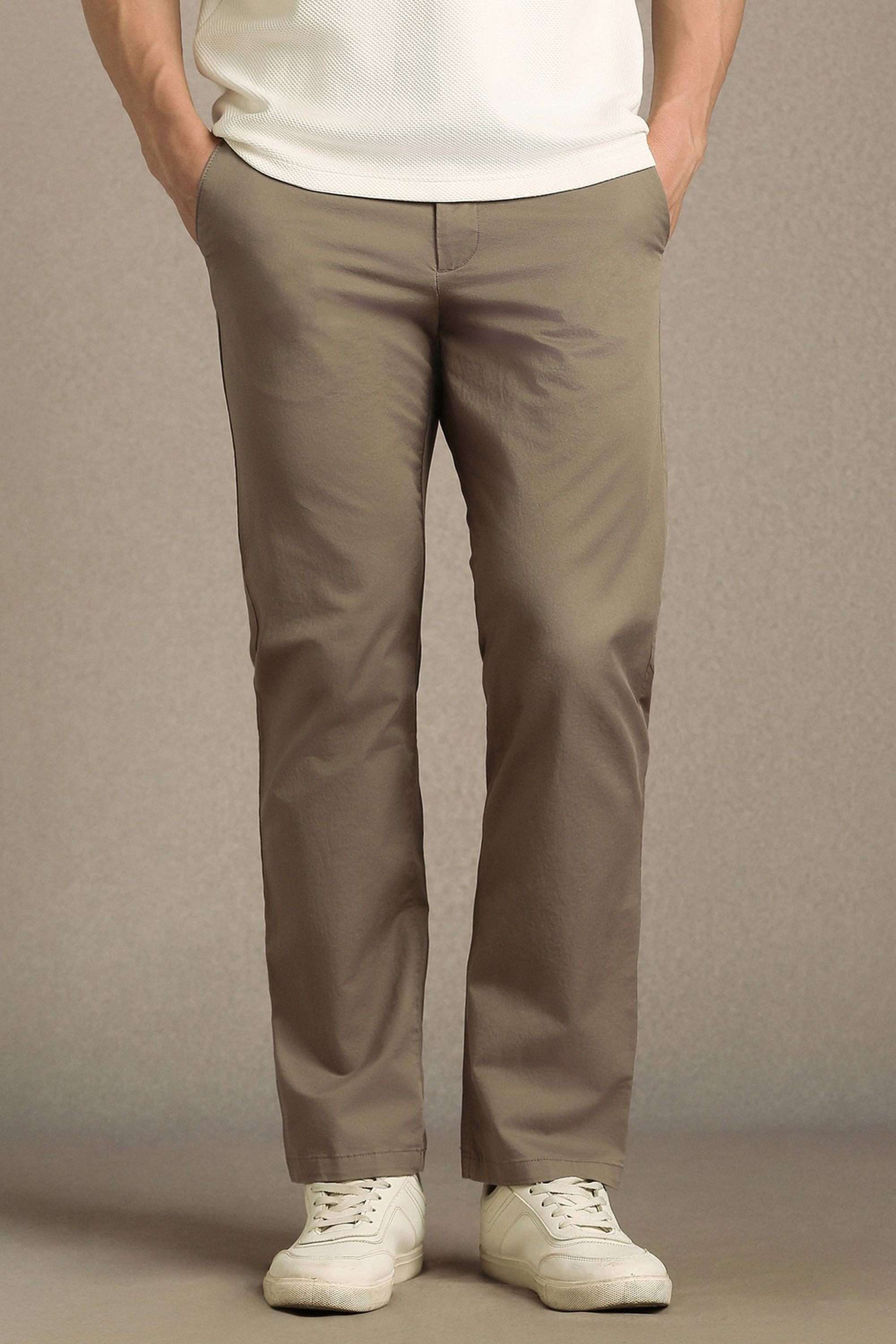 Solid-Polyester-Straight-Fit-Men-s-Casual-Trousers