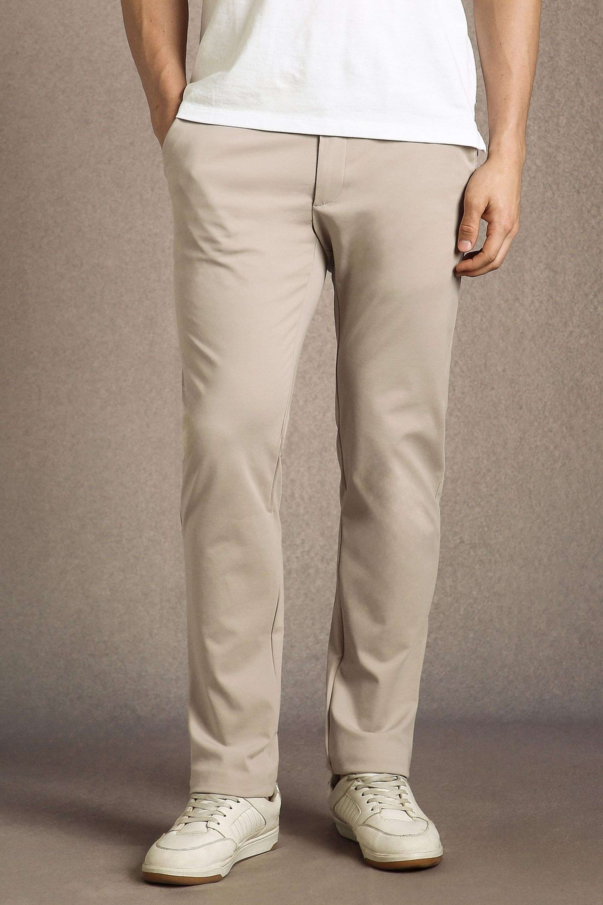 Solid-Cotton-Blend-Tapered-Fit-Men-s-Casual-Trousers