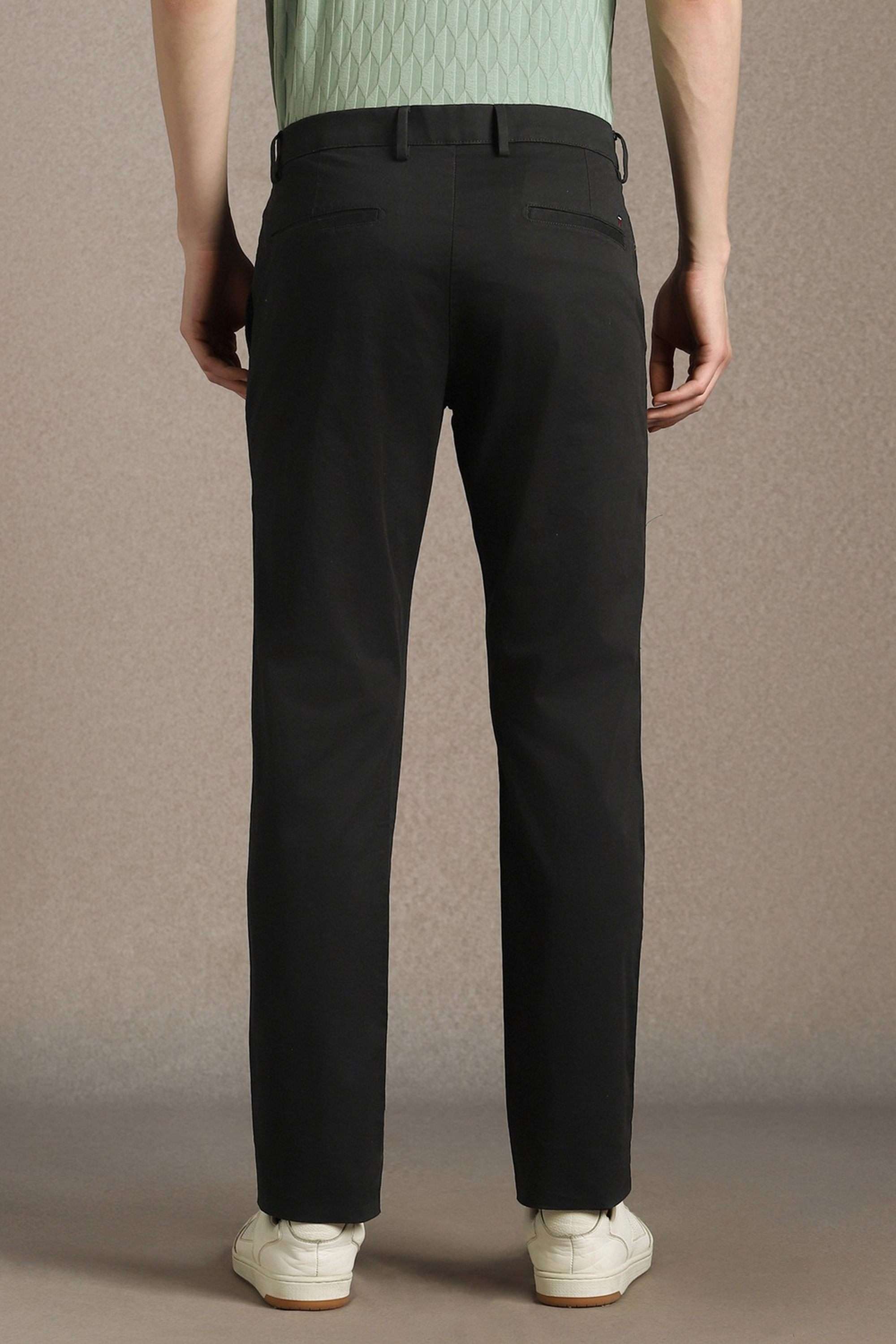 Solid-Cotton-Blend-Tapered-Fit-Men-s-Casual-Trousers
