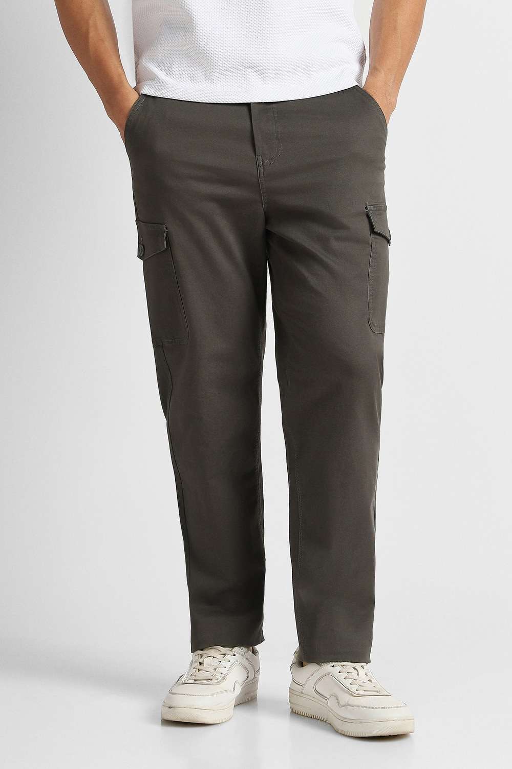 Solid-Cotton-Blend-Compression-Fit-Men-s-Trousers