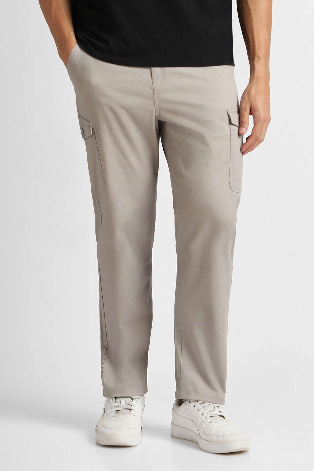 Solid-Cotton-Blend-Compression-Fit-Men-s-Trousers