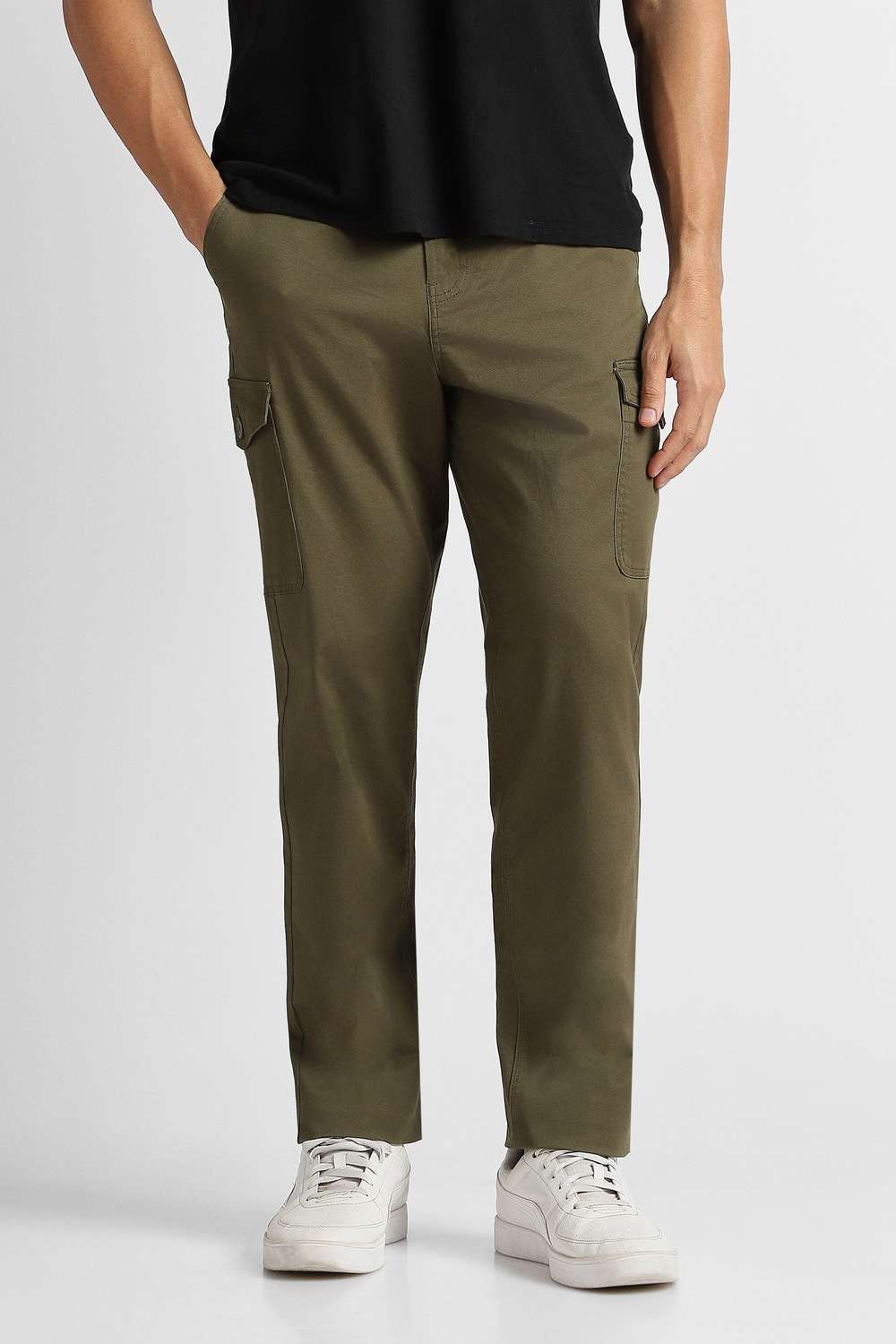 Solid-Cotton-Blend-Compression-Fit-Men-s-Trousers