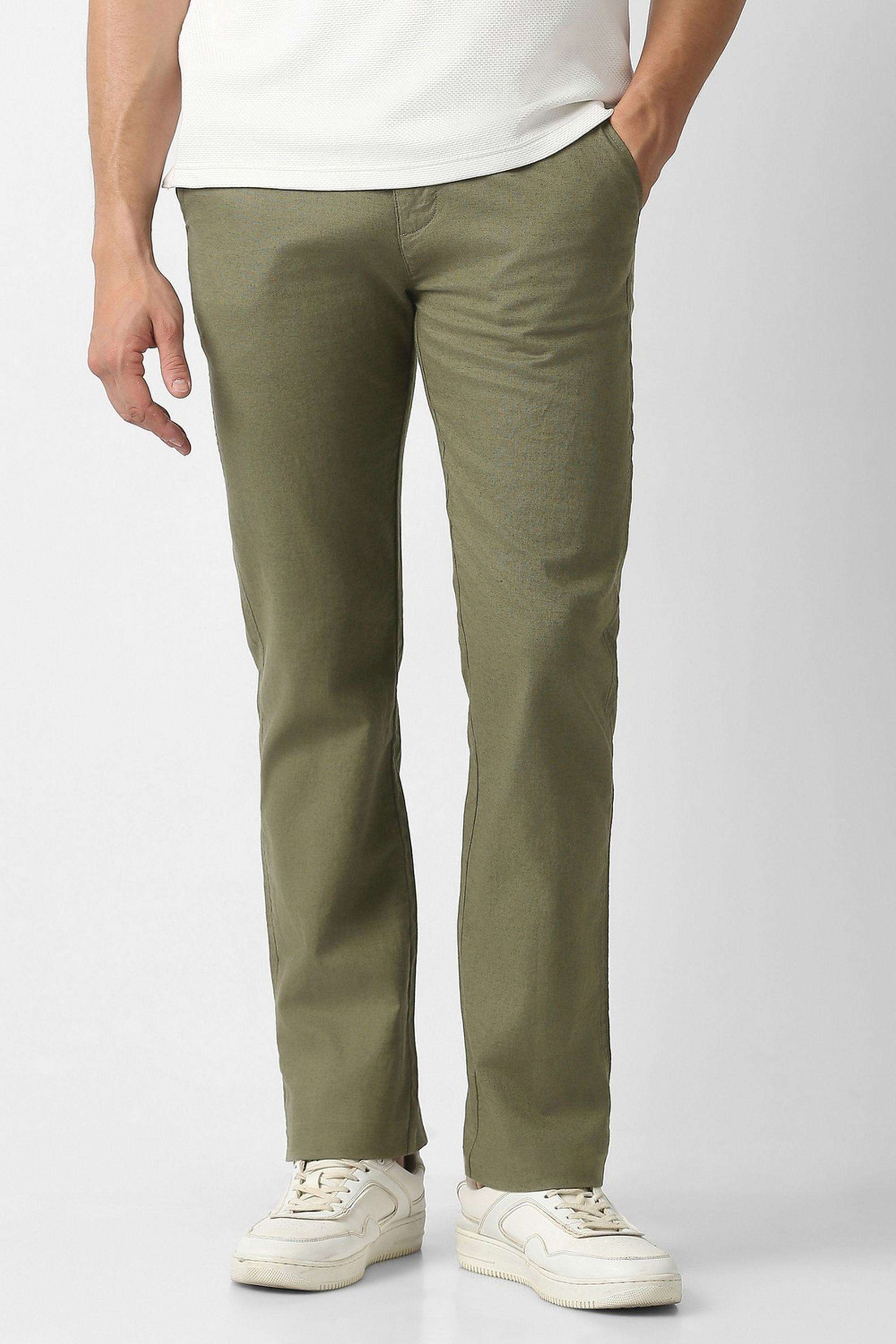 Solid-Cotton-Linen-Blend-Compression-Fit-Men-s-Casual-Trousers