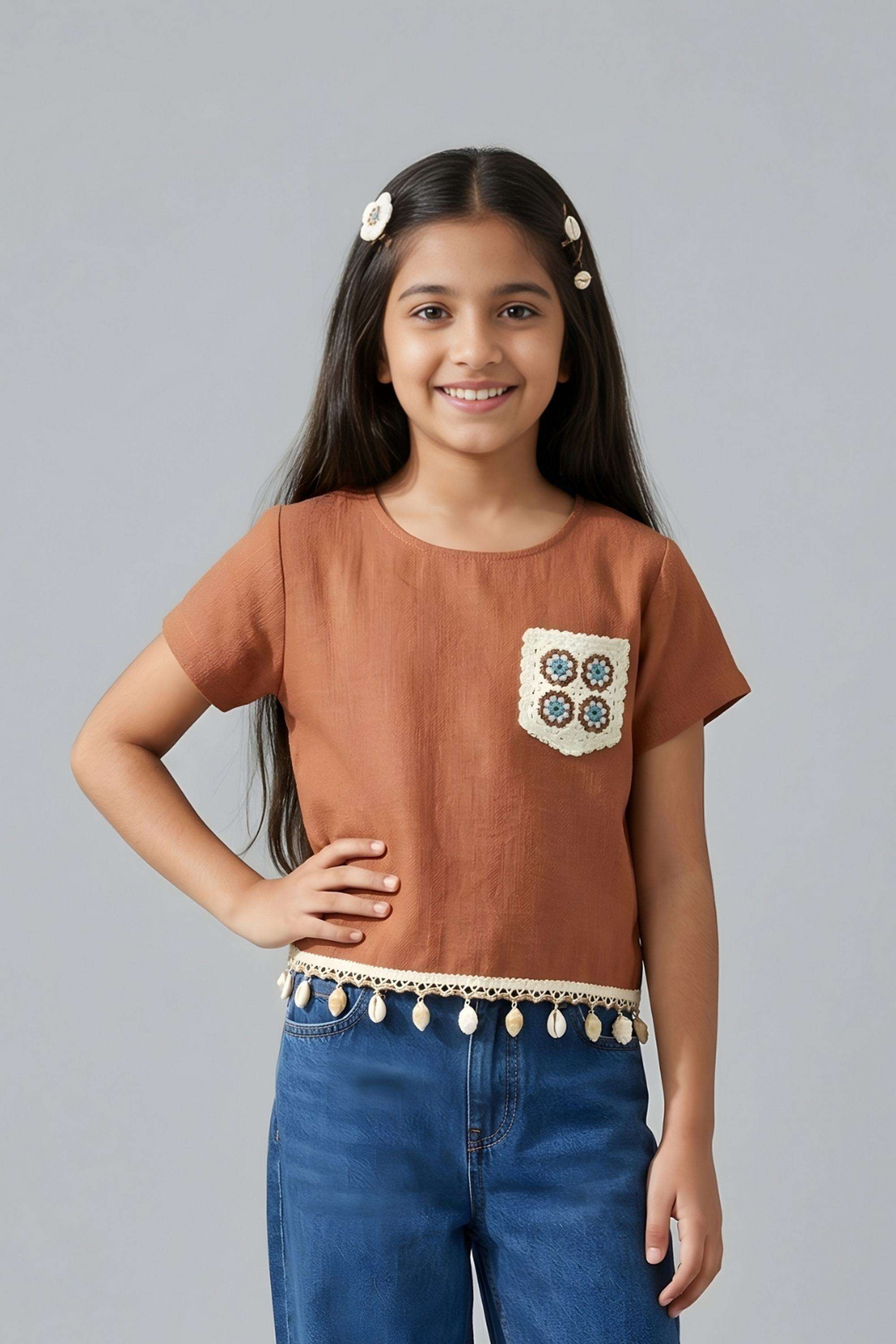 Textured-Polyester-Round-Neck-Girls-Top