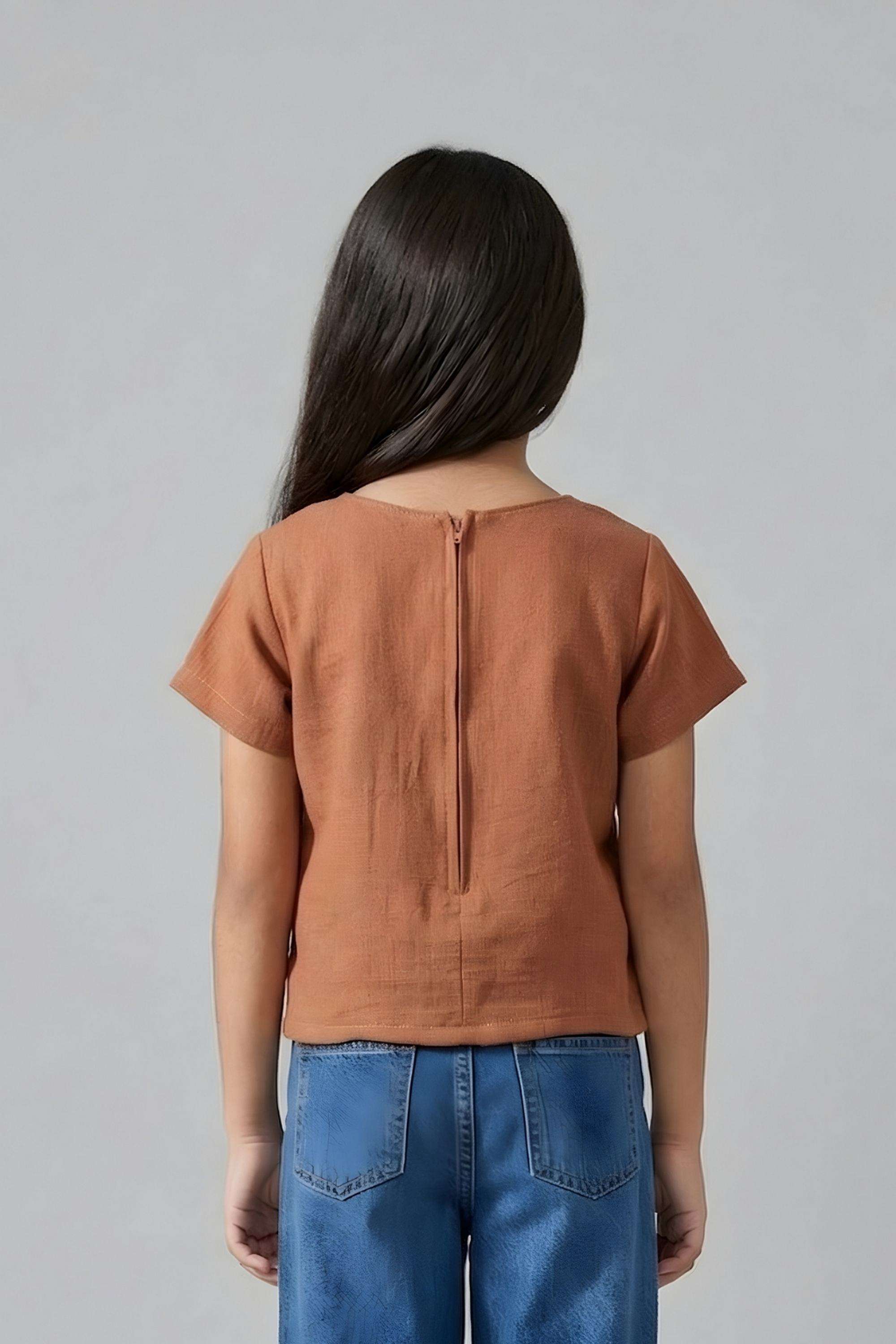 Textured-Polyester-Round-Neck-Girls-Top