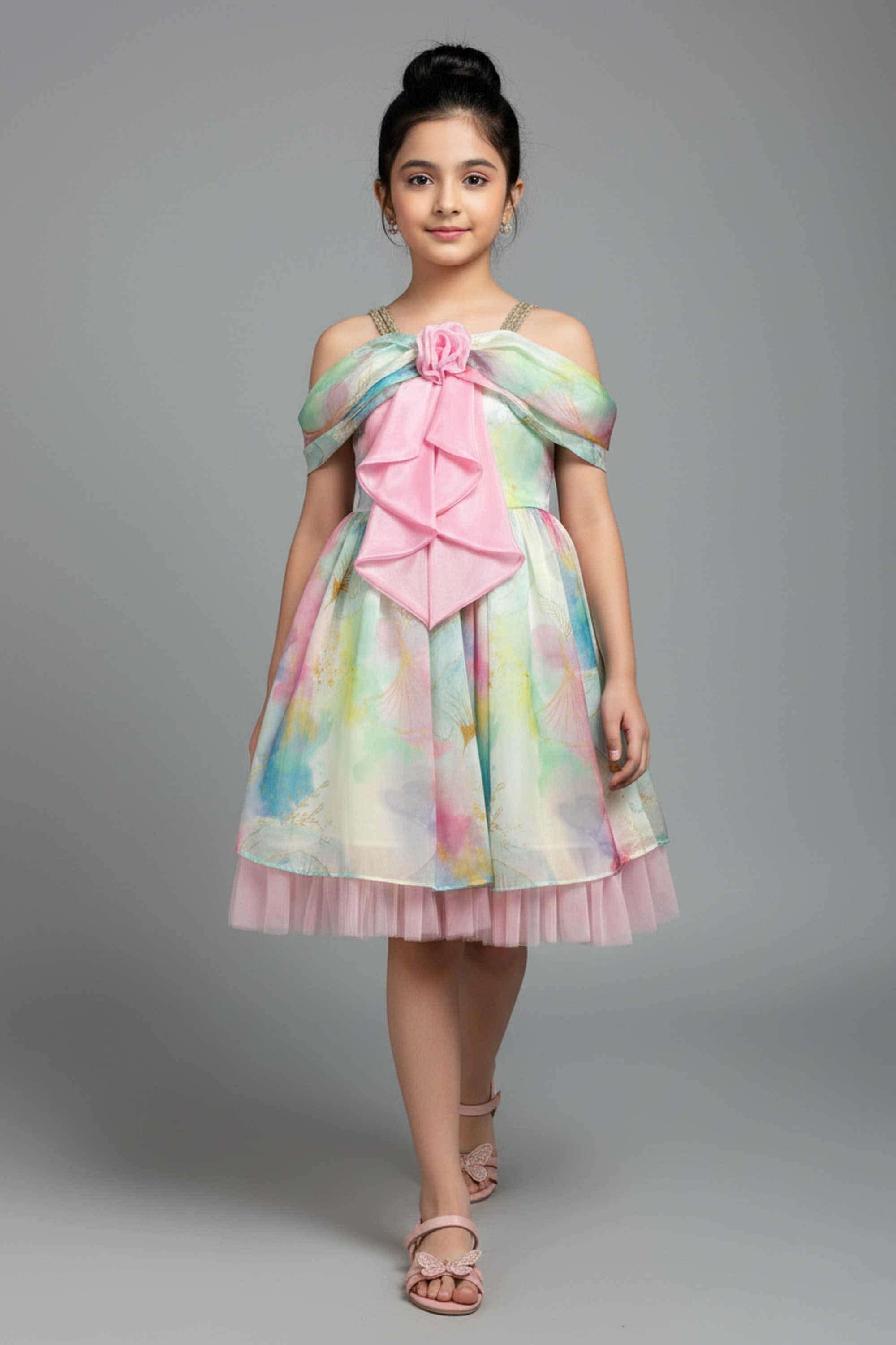 Printed-Polyester-Off-Shoulder-Girls-s-Party-Wear-Frock