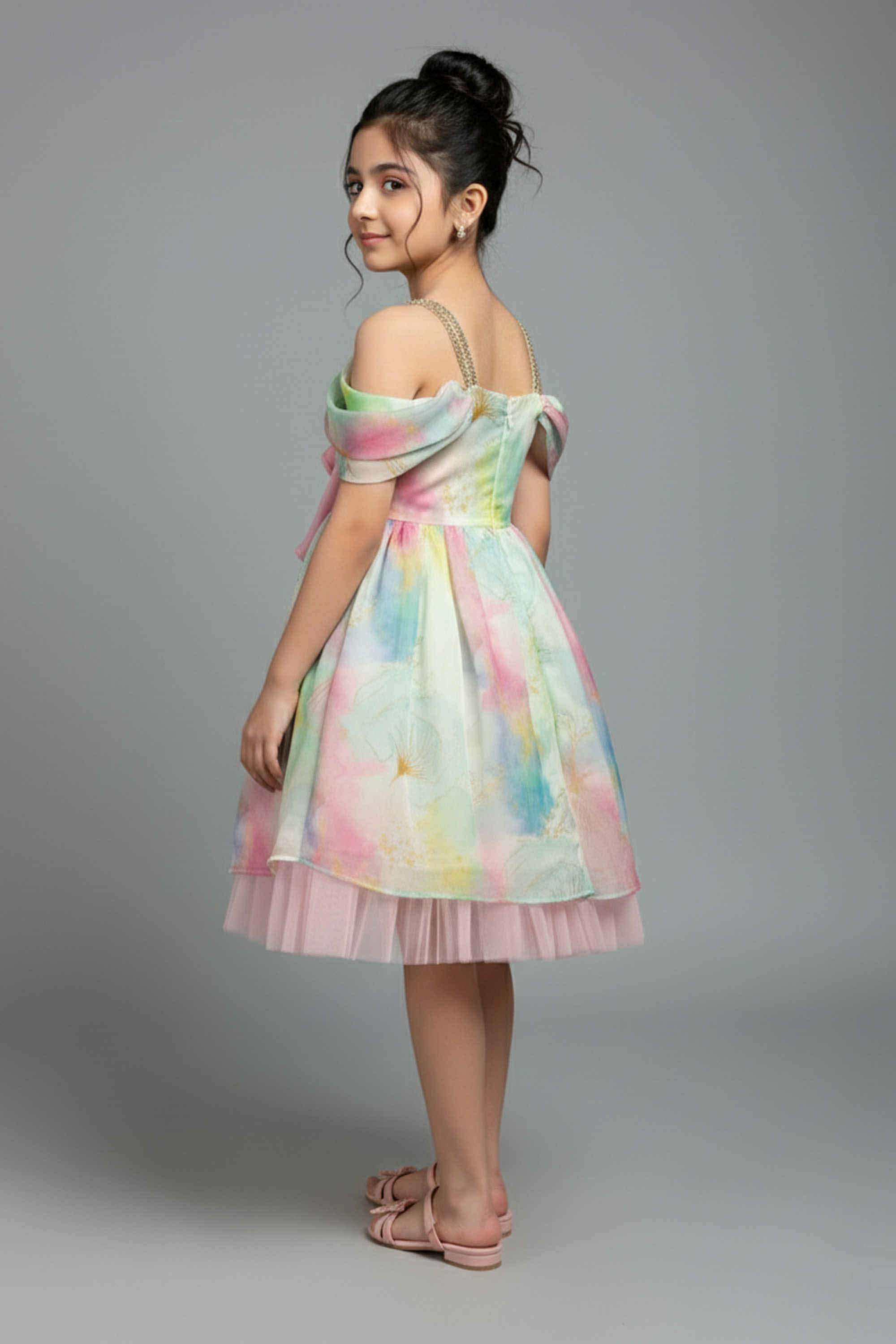 Printed-Polyester-Off-Shoulder-Girls-s-Party-Wear-Frock