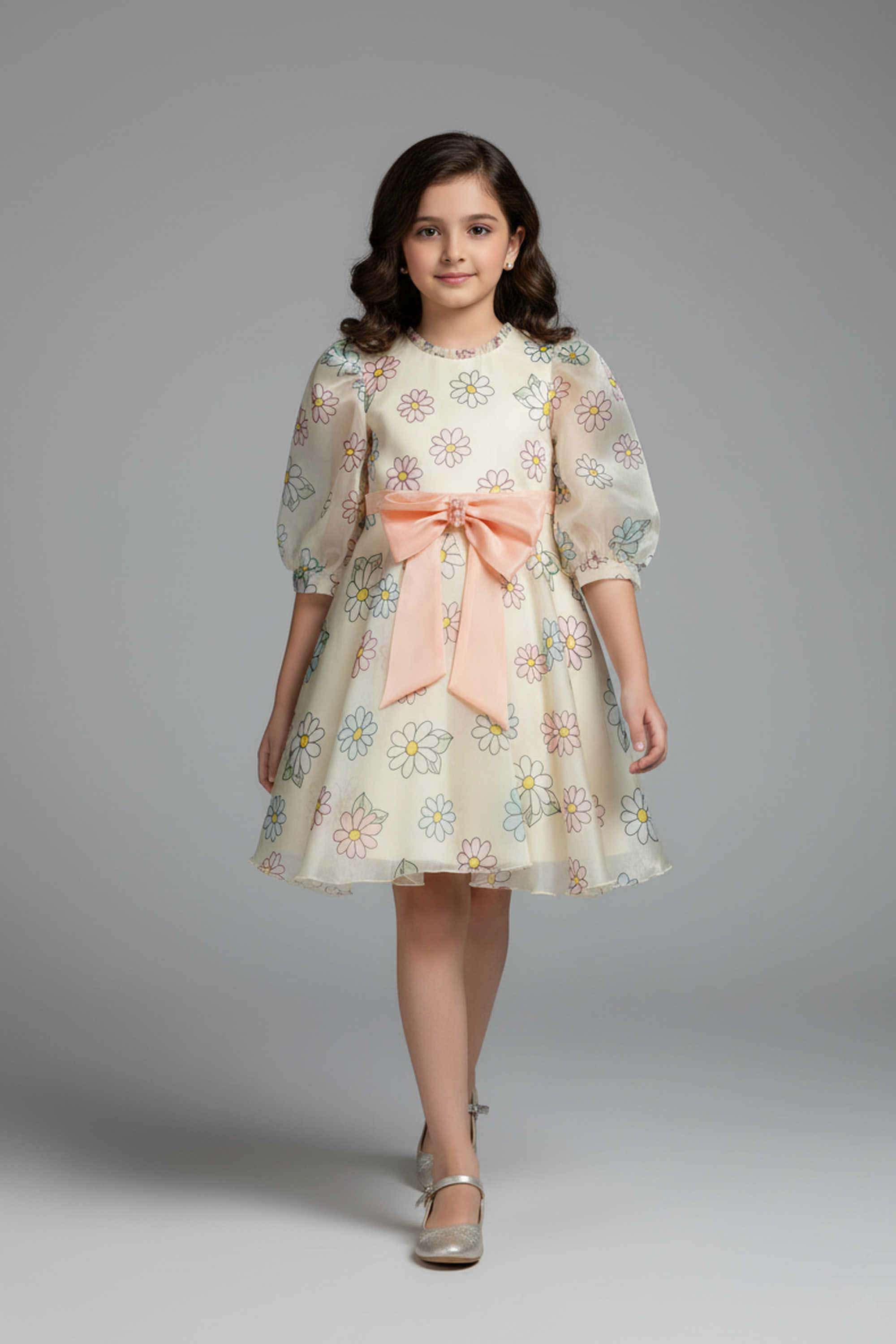 Printed-Polyester-Round-Neck-Girls-s-Party-Wear-Frock