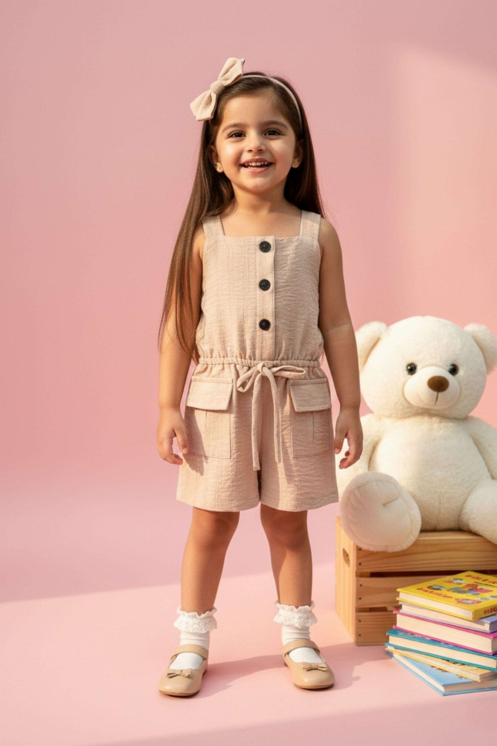 Textured-Blended-Fabric-Square-Neck-Infant-Girls-Casual-Wear-Jumpsuit
