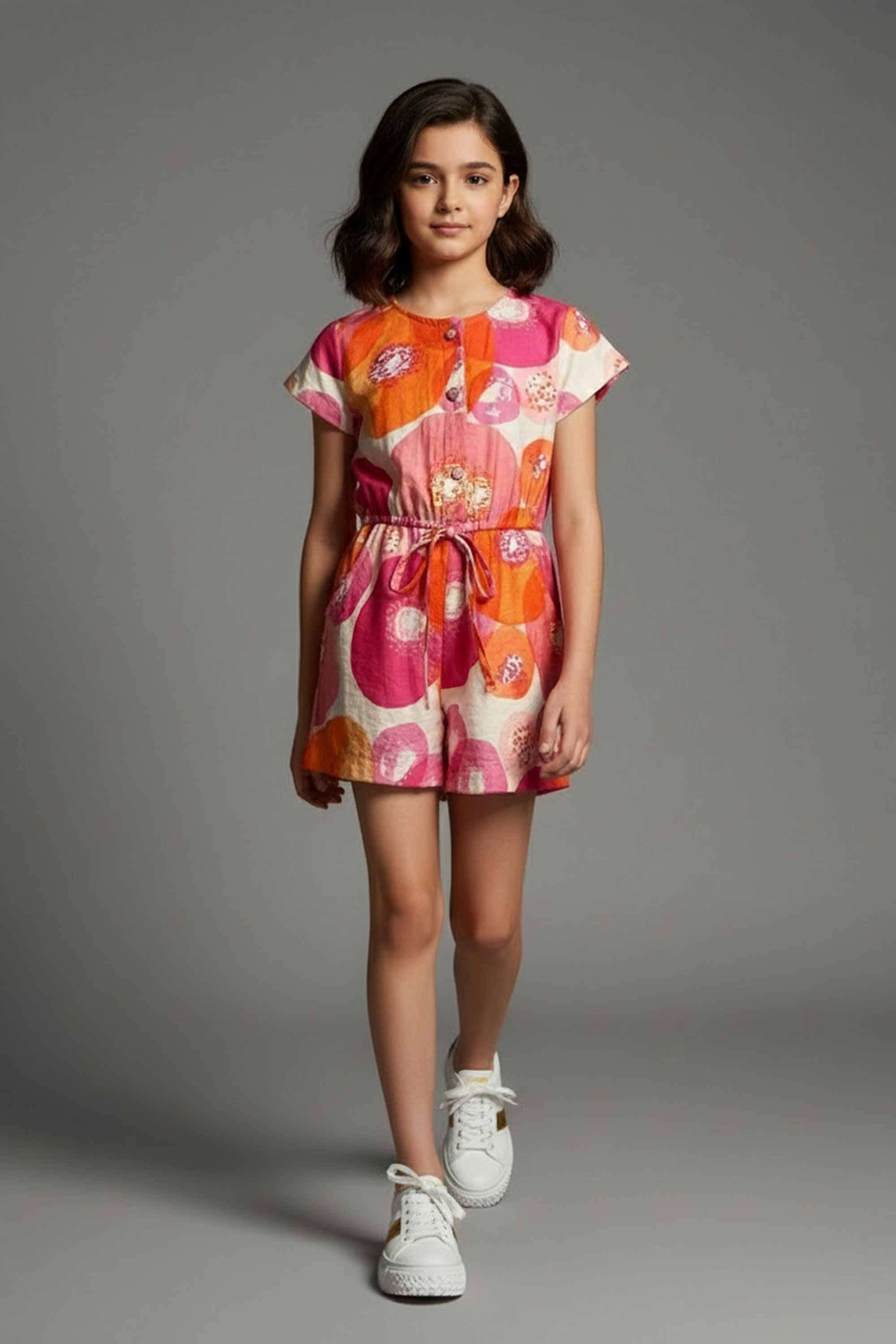 Printed-Blended-Fabric-Round-Neck-Girls-Casual-Wear-Dress