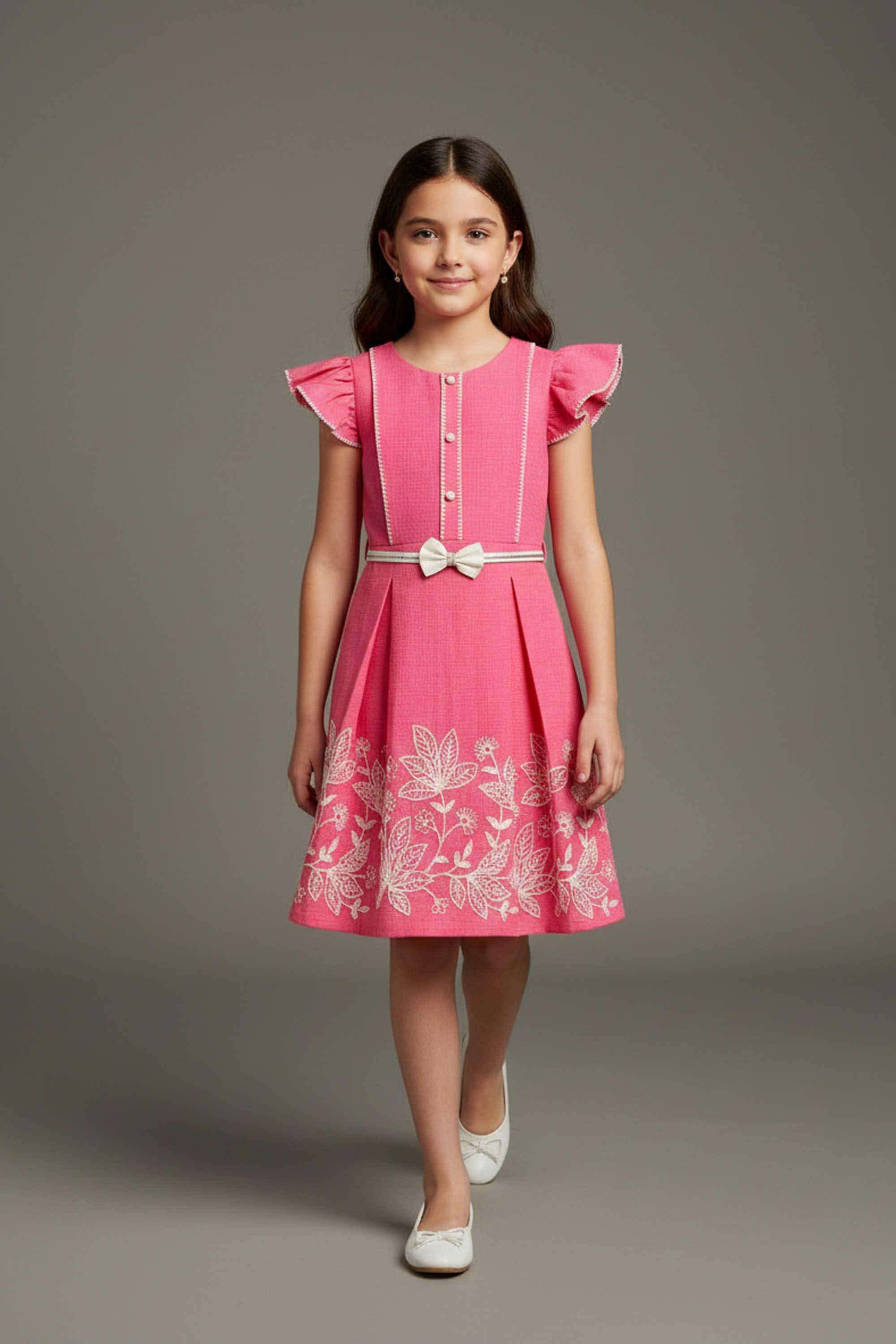 Embroidered-Polyester-Round-Neck-Girls-s-Party-Wear-Dress