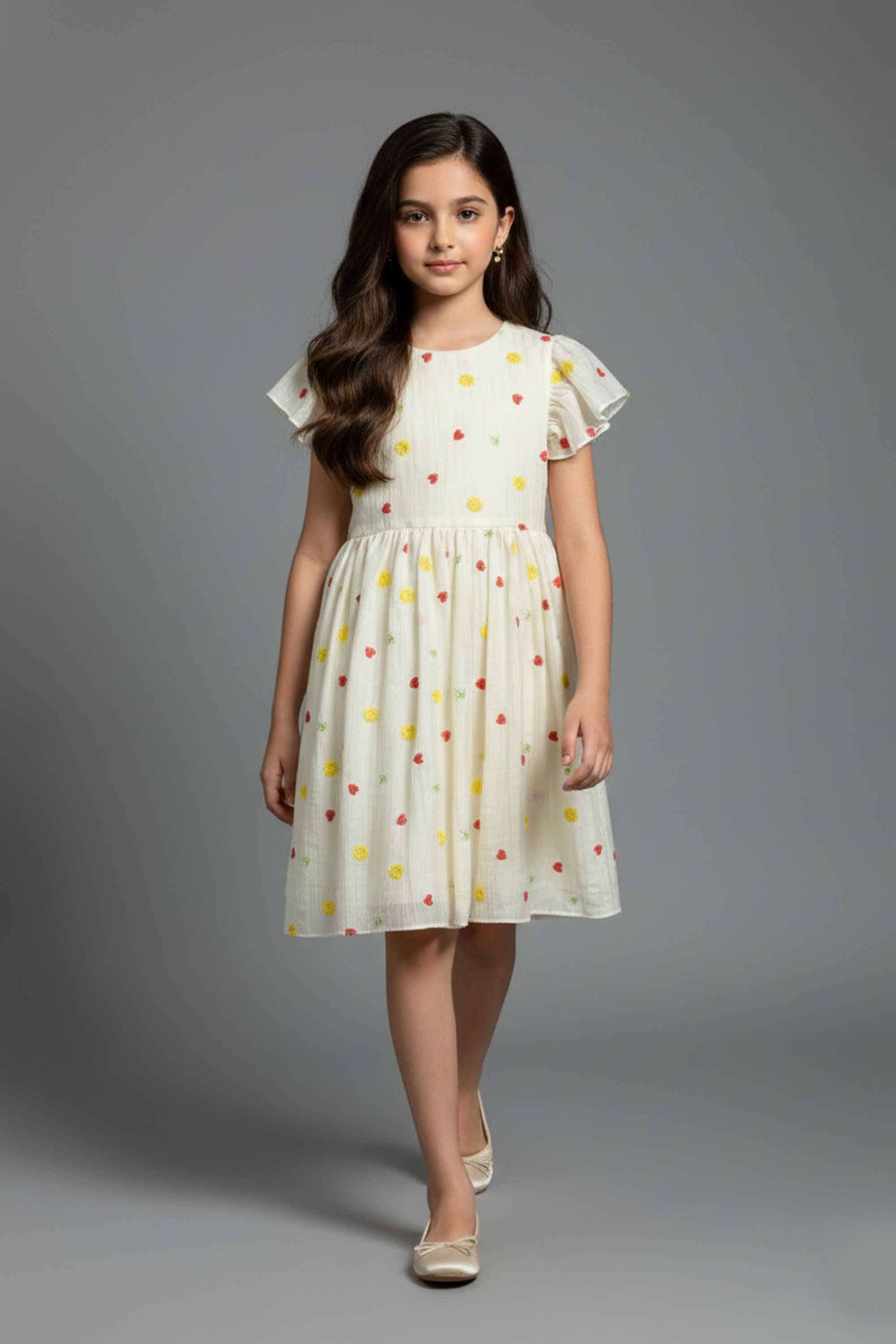 Embroidered-Blended-Fabric-Round-Neck-Girls-Casual-Wear-Dress