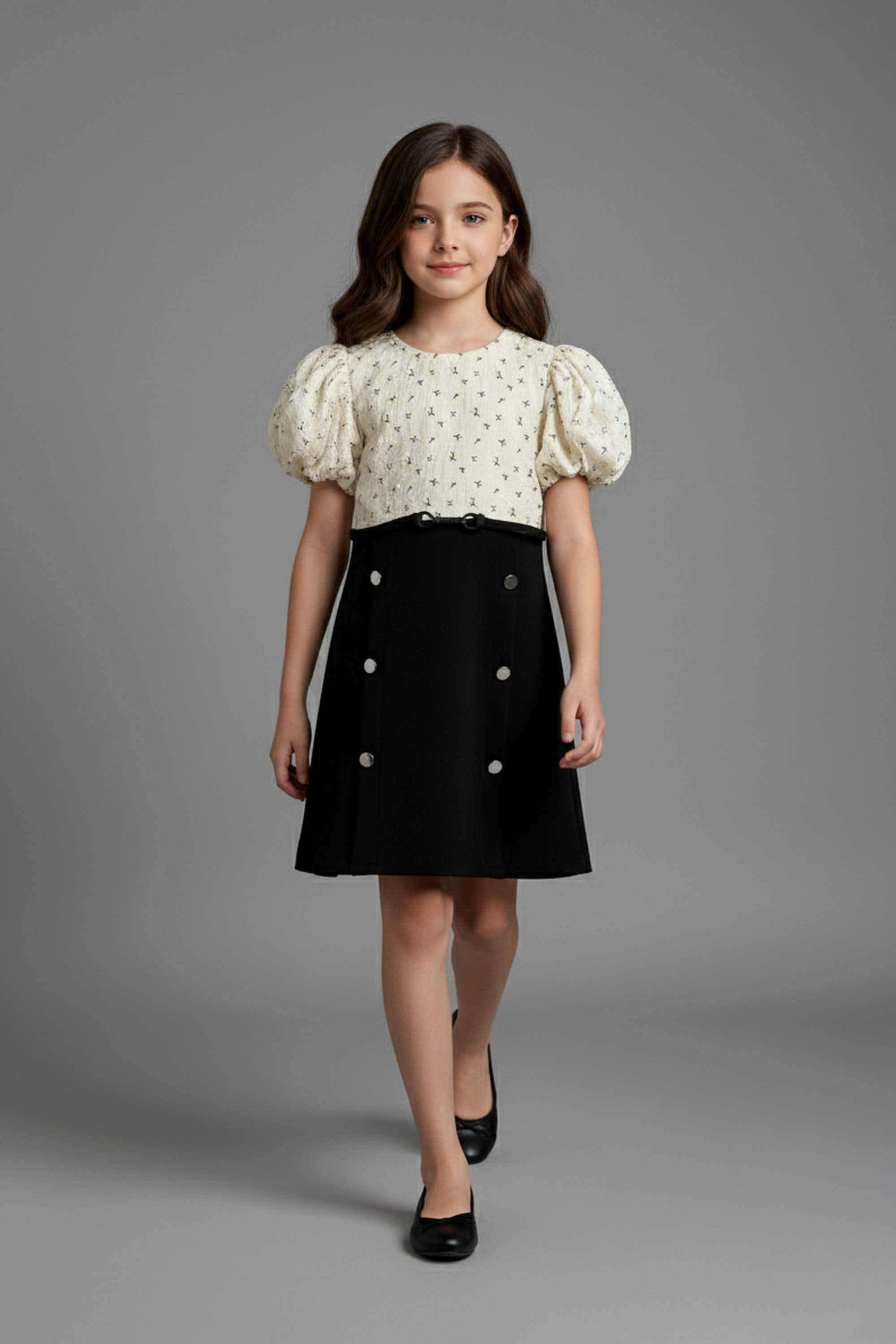 Printed-Polyester-Round-Neck-Girls-s-Party-Wear-Dress
