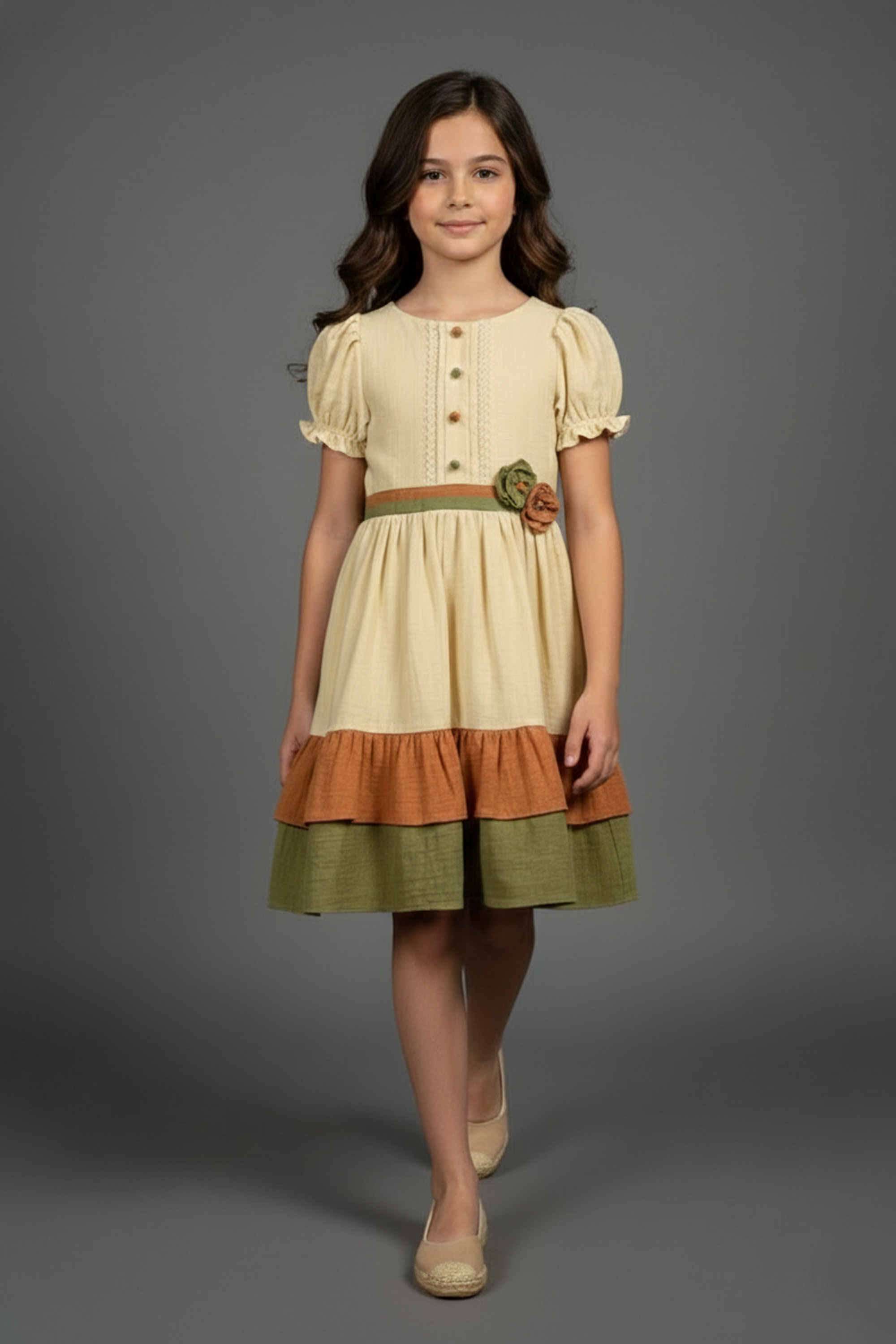 Textured-Cotton-Boat-Neck-Girls-Casual-Wear-Dress
