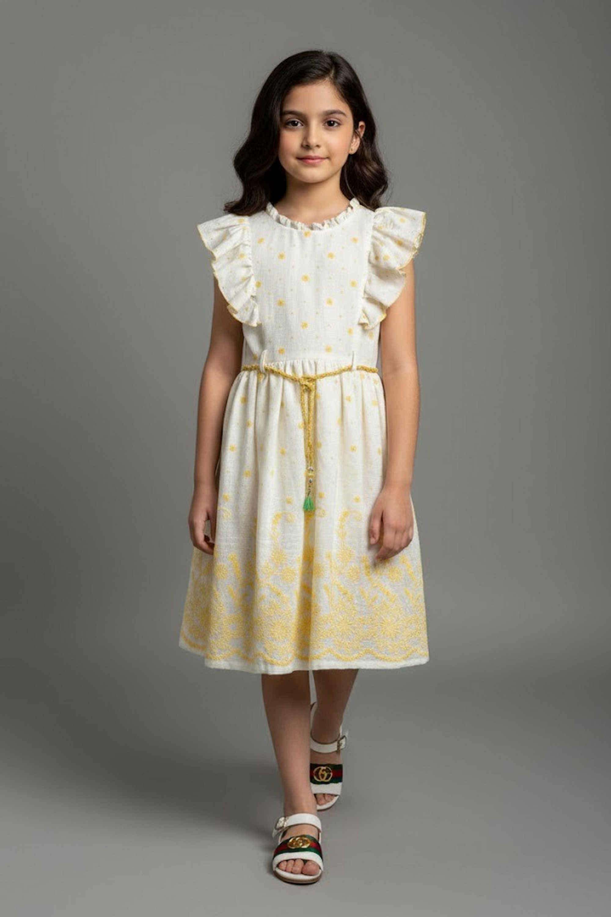 Printed-Polyester-Round-Neck-Girls-s-Casual-Wear-Dress