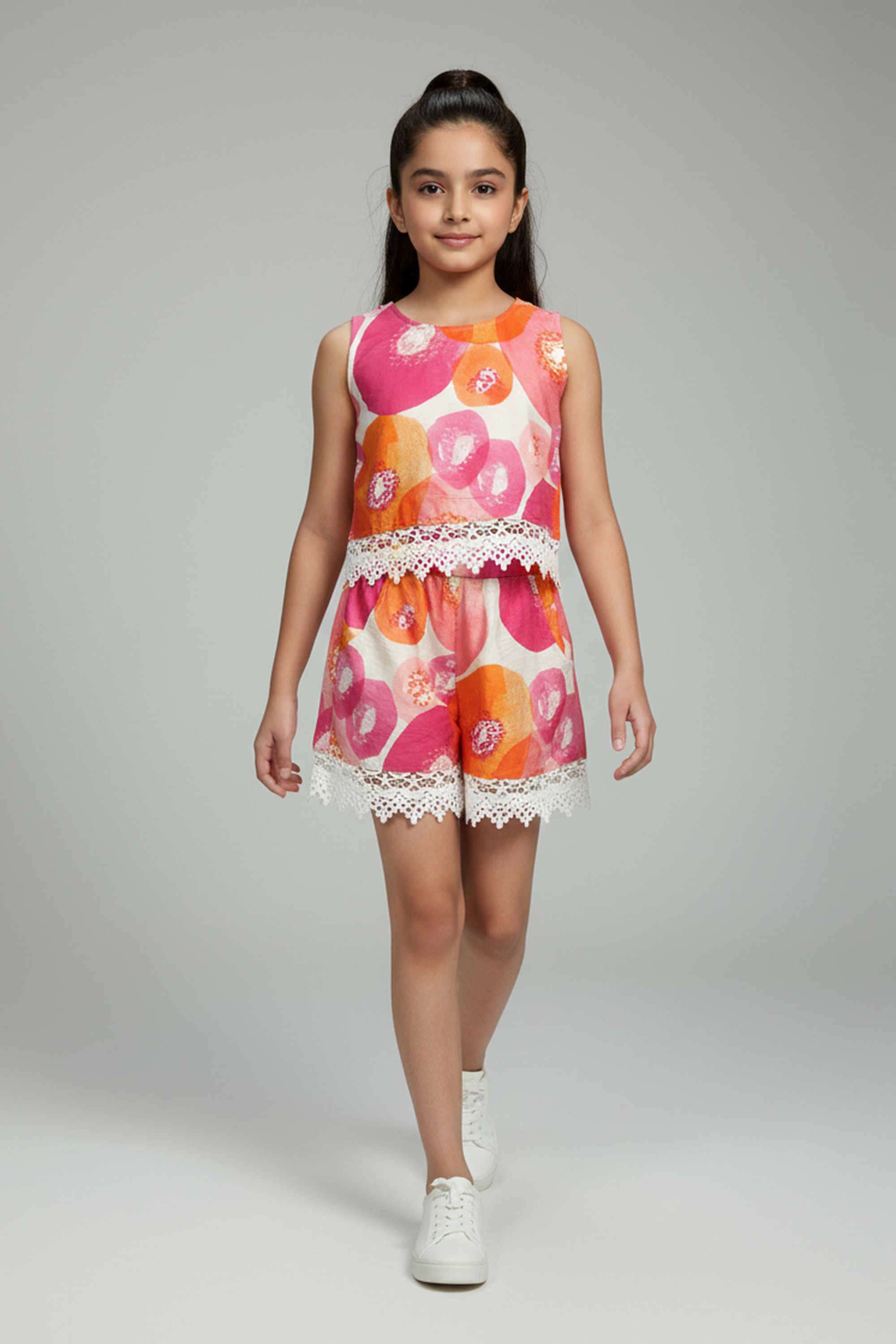 Printed-Blended-Fabric-Round-Neck-Girls-Casual-Wear-Clothing-Set
