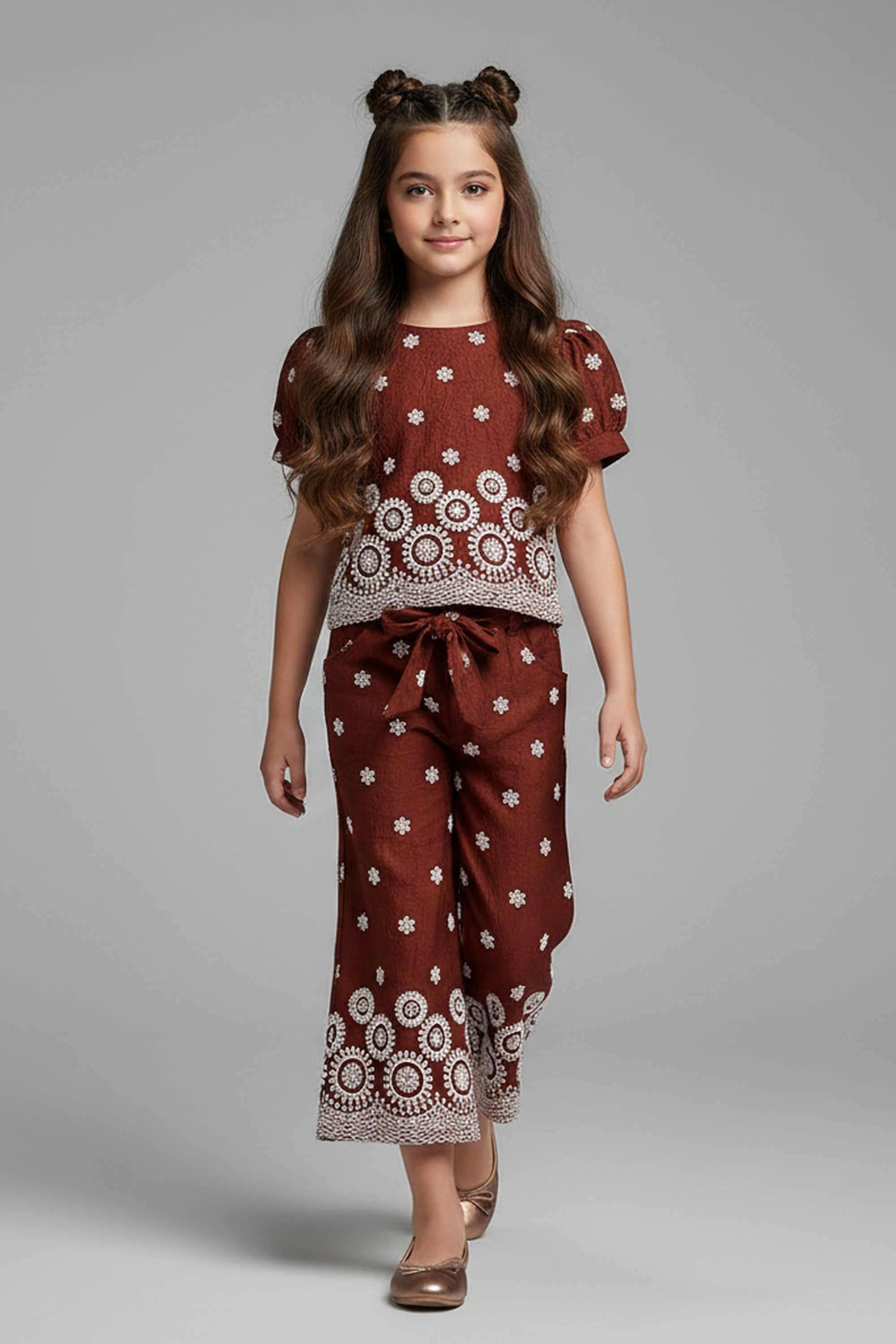Printed-Nylon-Viscose-Calf-Length-Girls-Co-Ord-Set