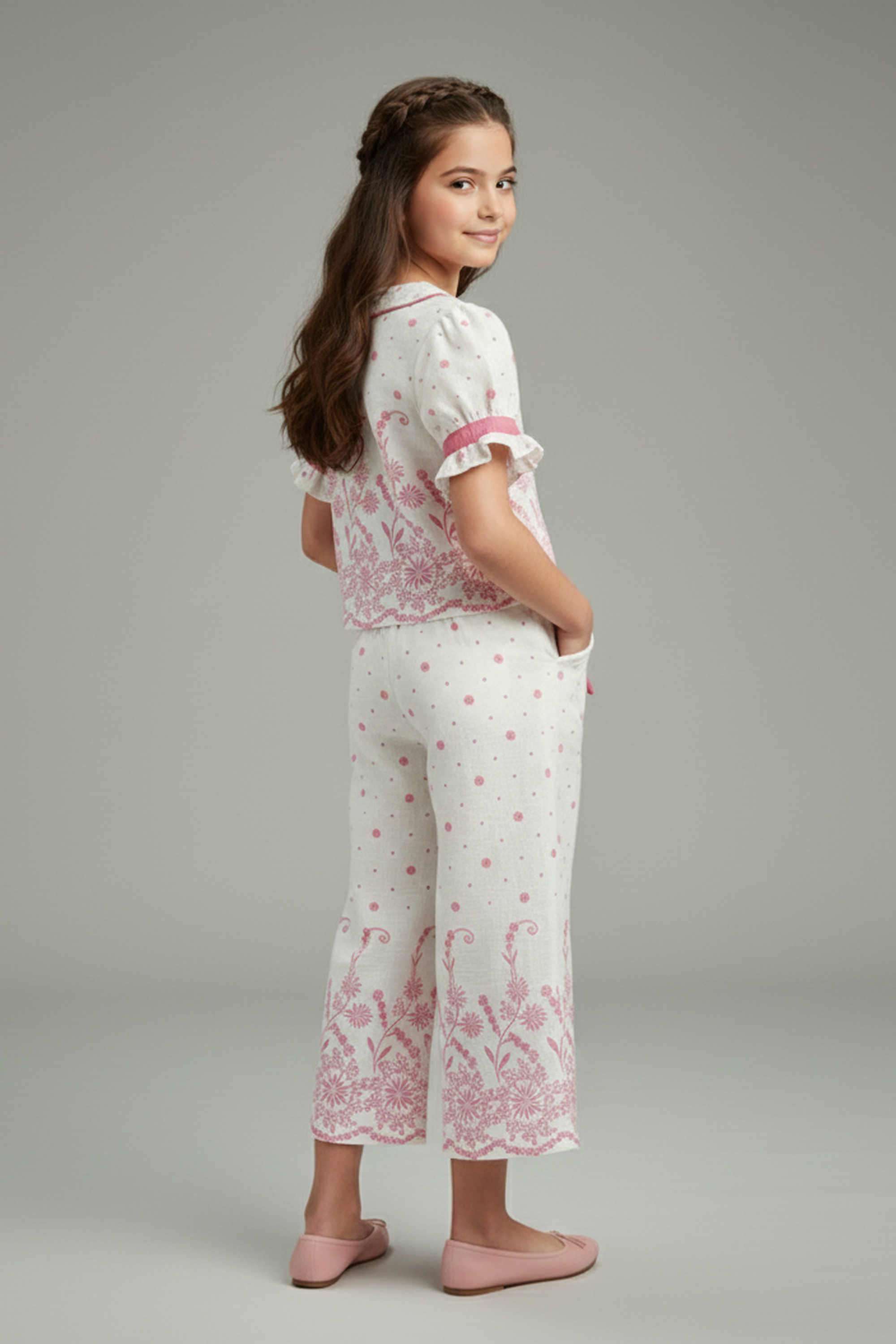 Printed-Blended-Fabric-Calf-Length-Girls-s-Co-Ord-Set