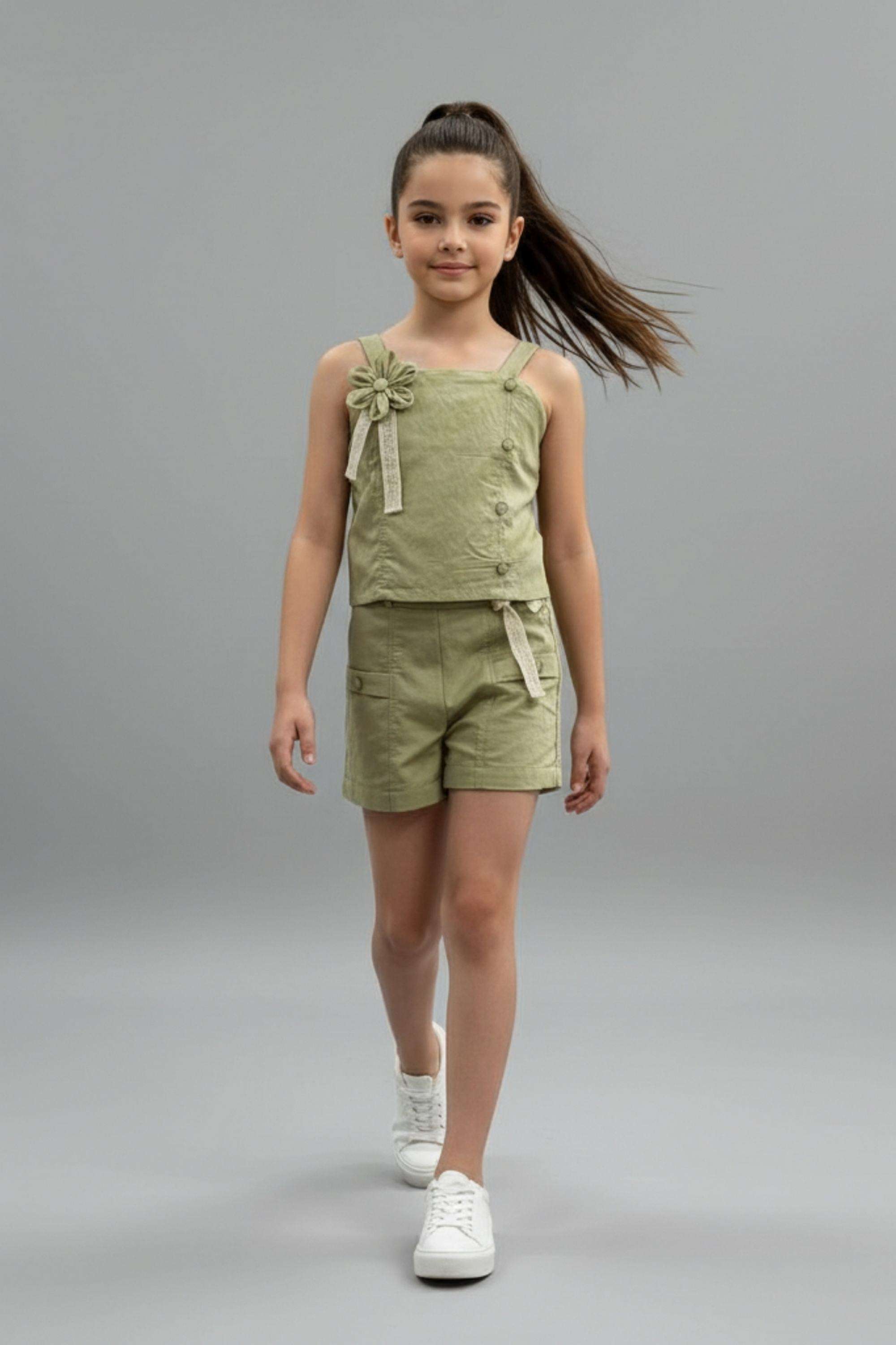 Solid-Blended-Fabric-Regular-Fit-Girls-Short-Set