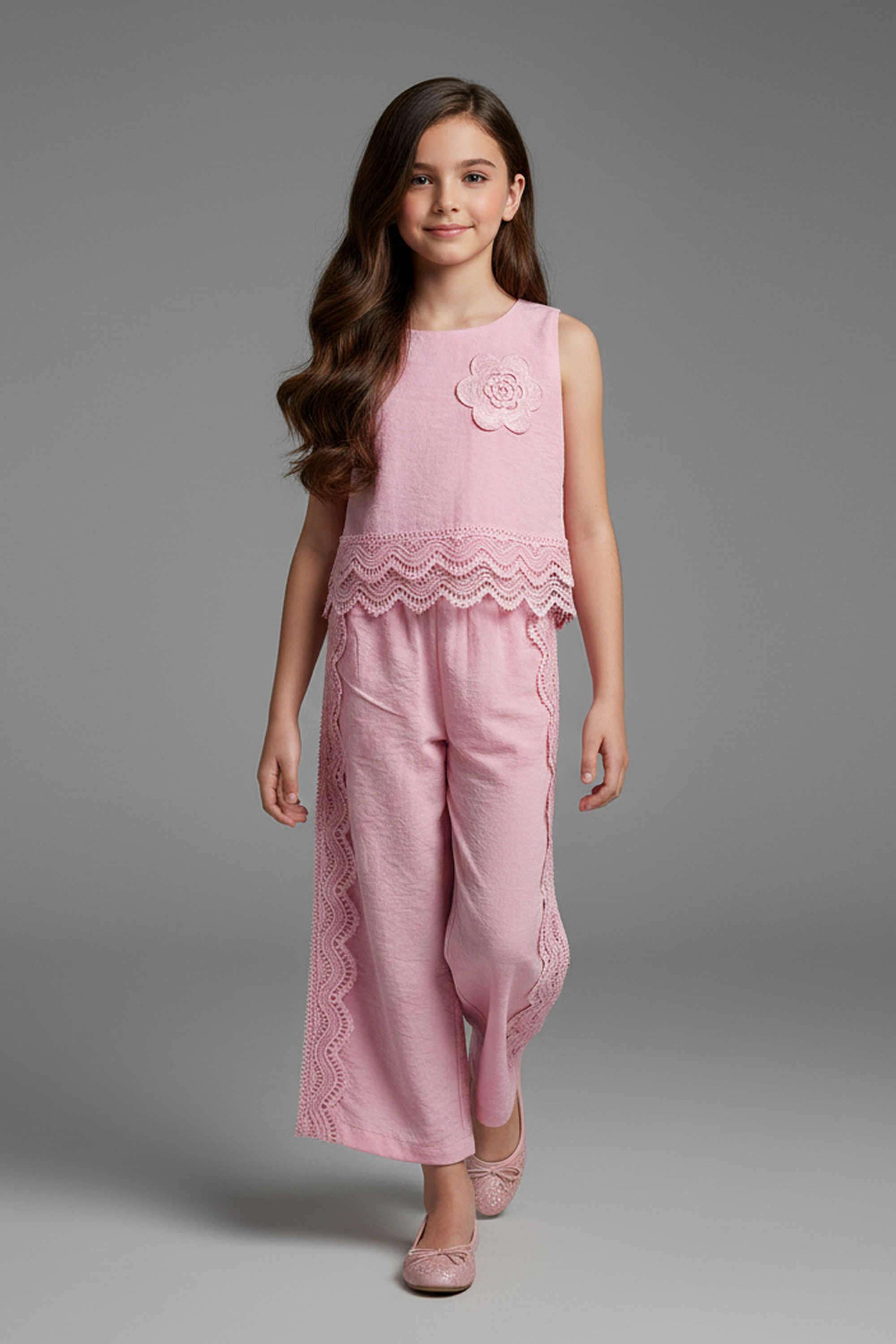 Solid-Nylon-Viscose-Calf-Length-Girls-Co-Ord-Set