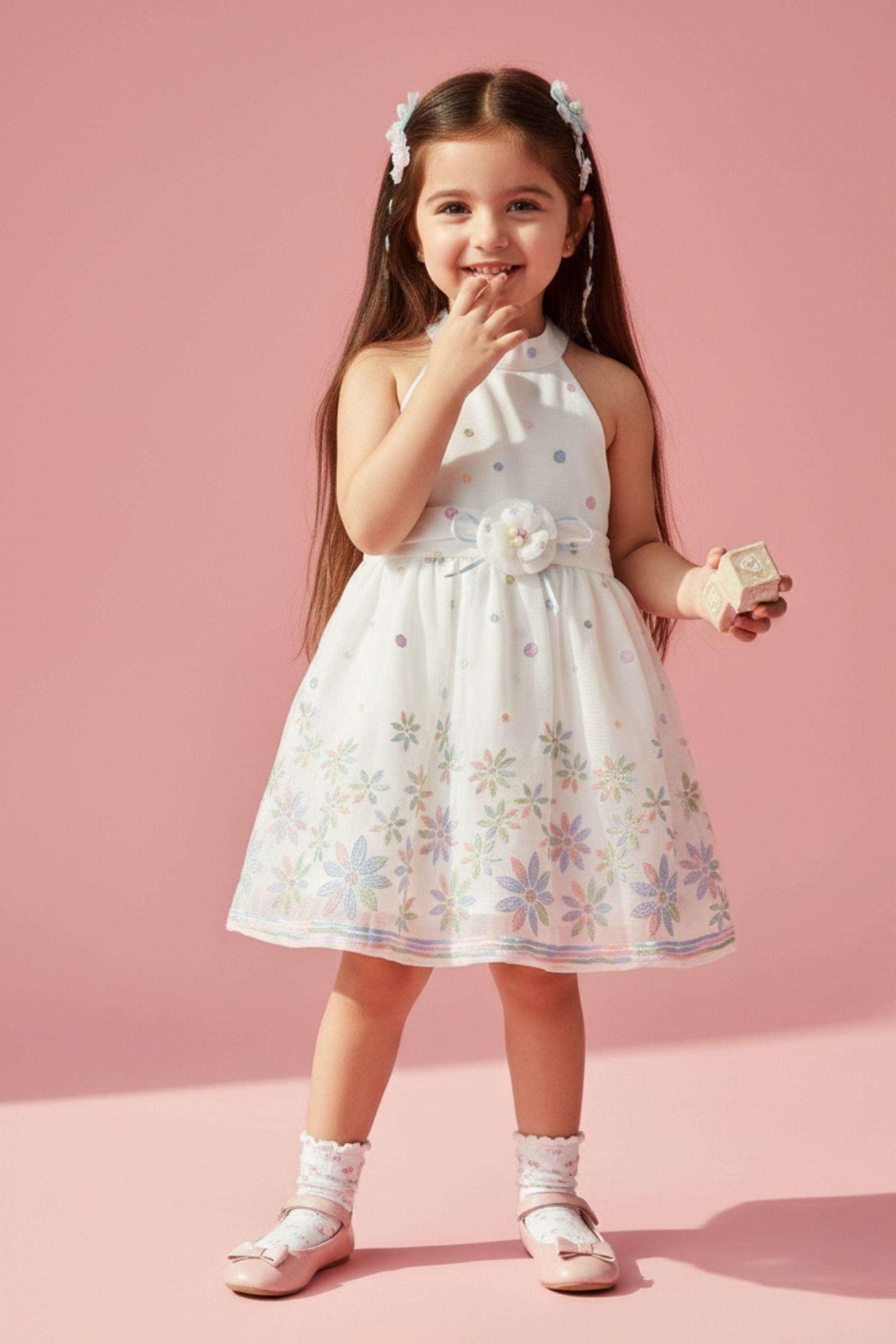 Printed-Blended-Fabric-Round-Neck-Infant-Girls-Party-Wear-Frock