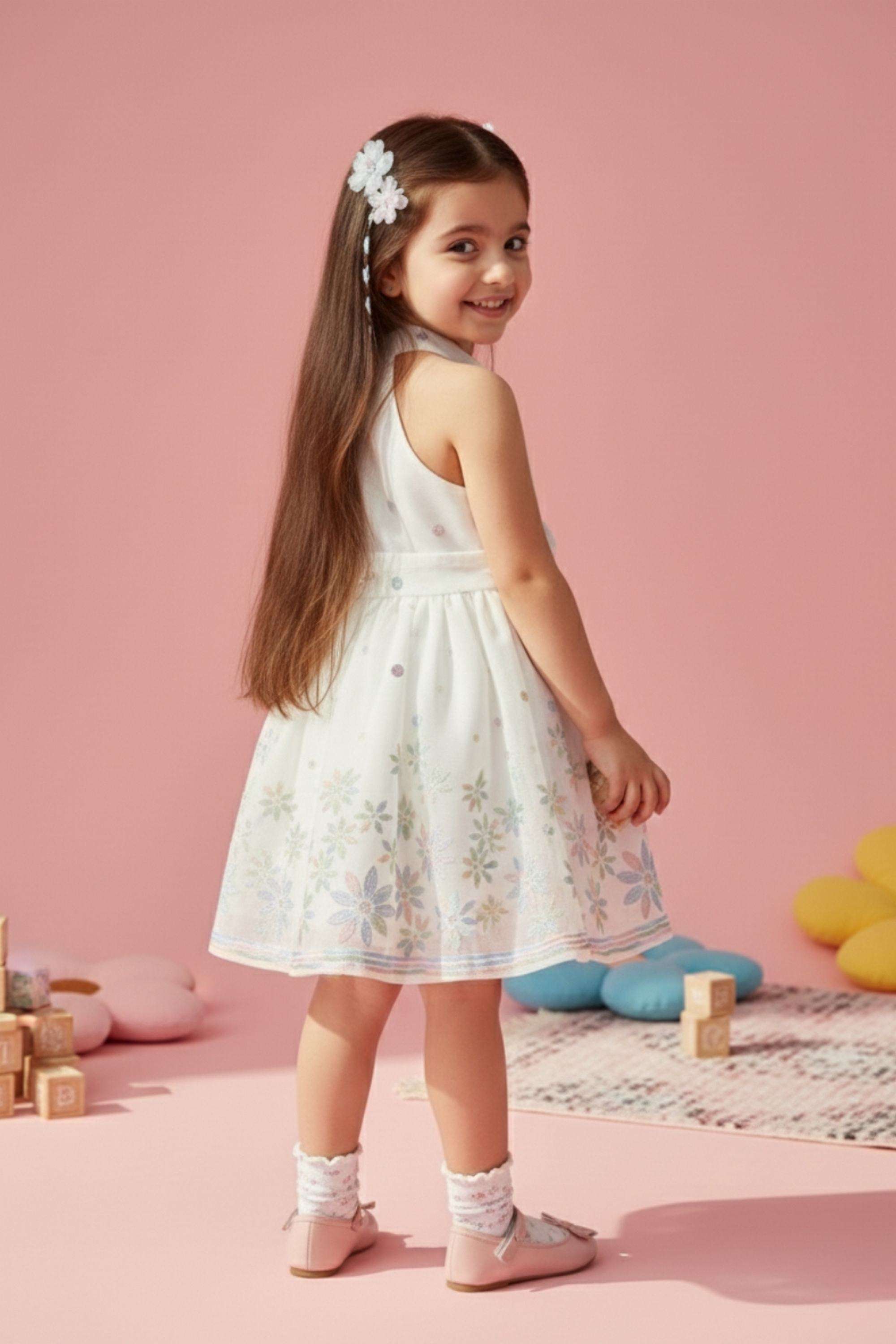 Printed-Blended-Fabric-Round-Neck-Infant-Girls-Party-Wear-Frock