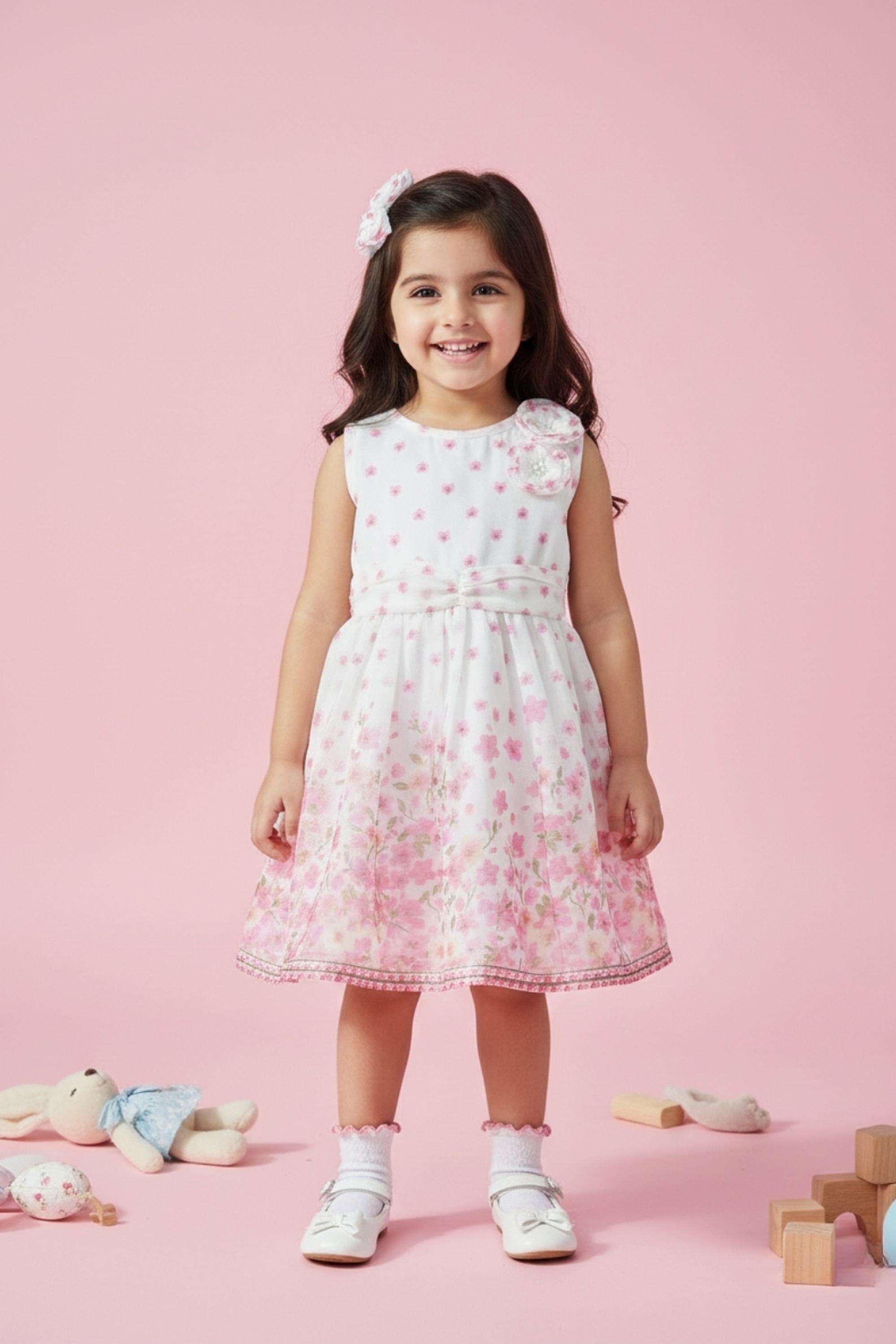 Printed-Blended-Fabric-Round-Neck-Infant-Girls-Party-Wear-Frock
