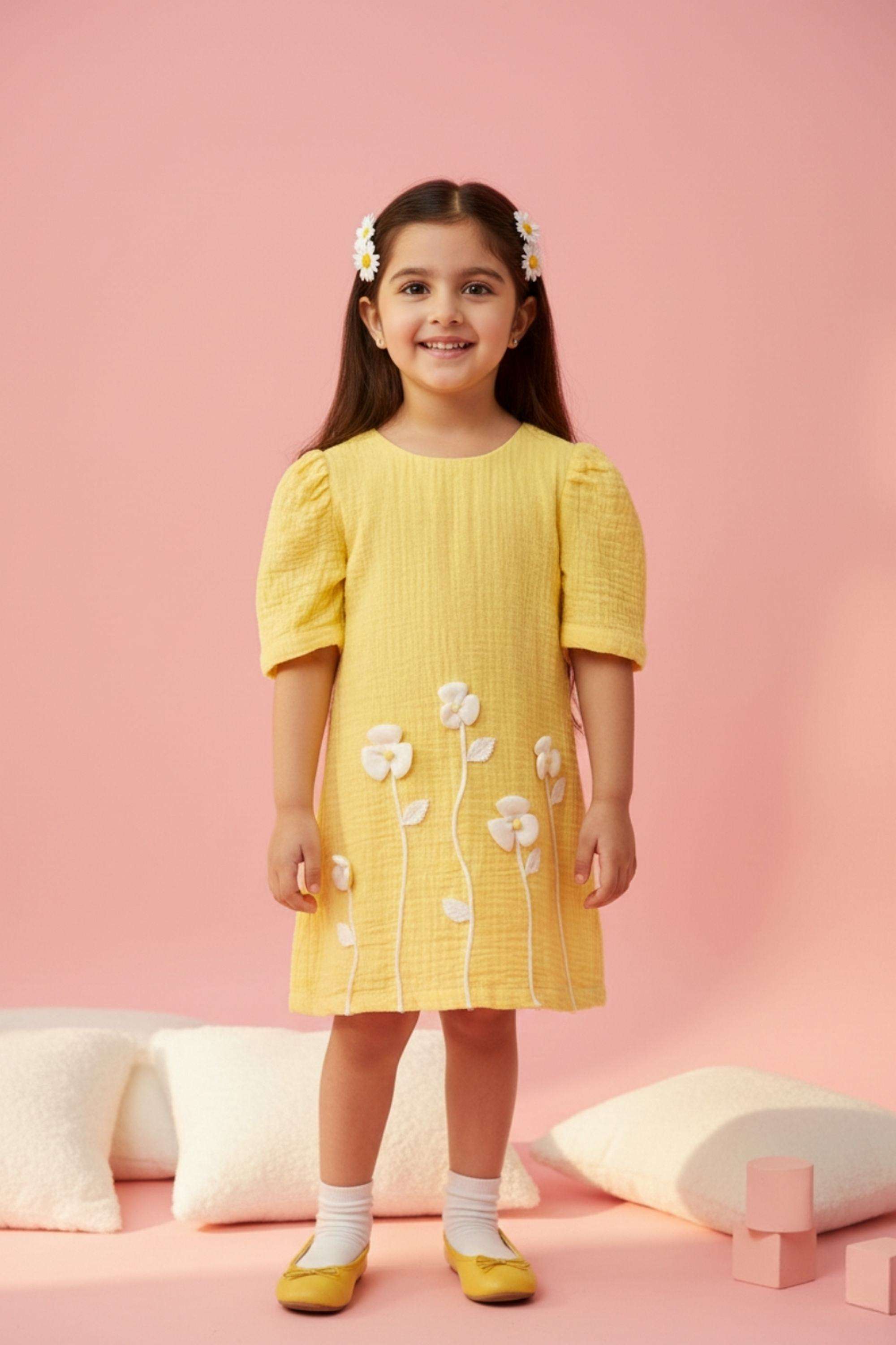 Textured-Cotton-Boat-Neck-Infant-Girls-Casual-Wear-Dress