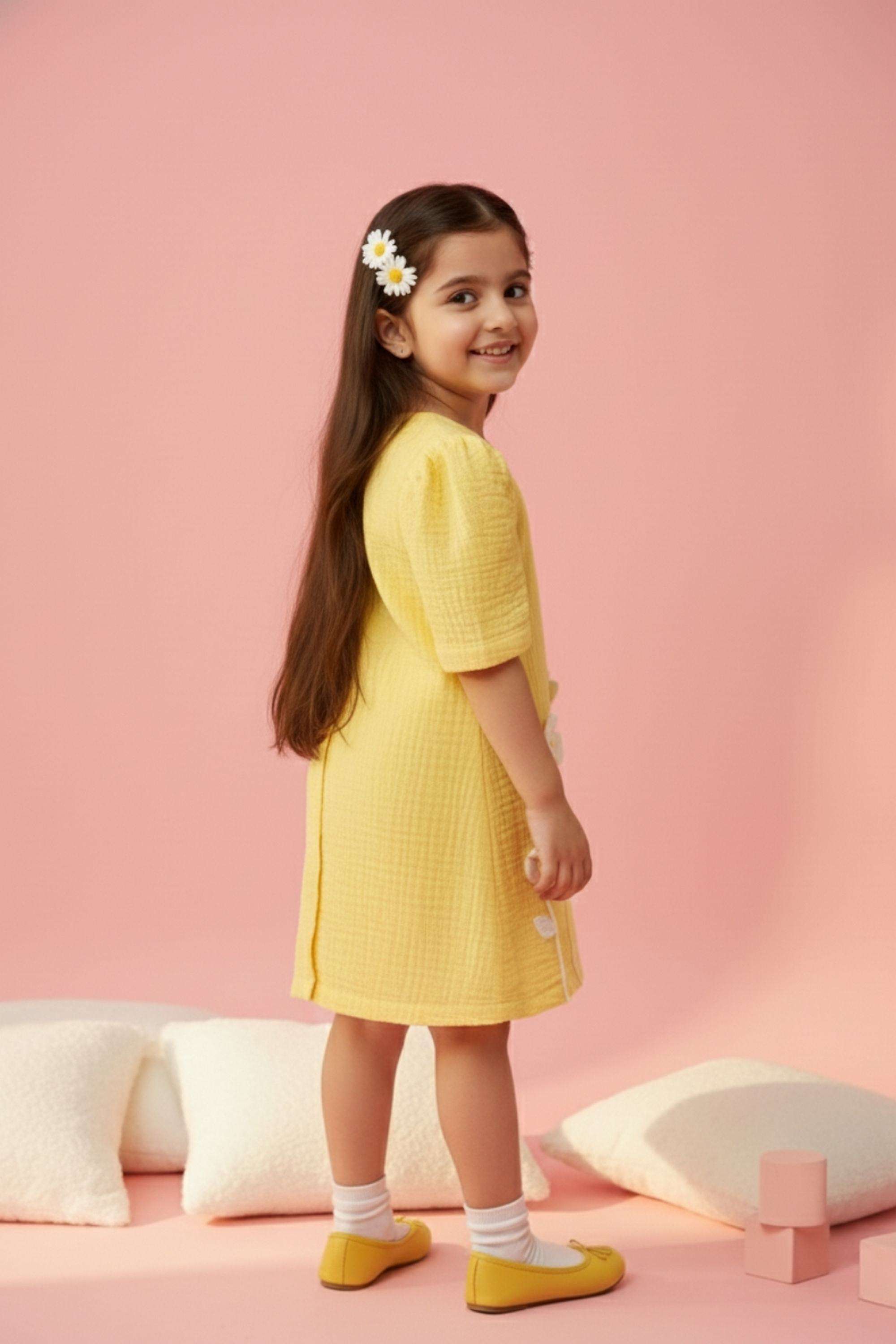 Textured-Cotton-Boat-Neck-Infant-Girls-Casual-Wear-Dress