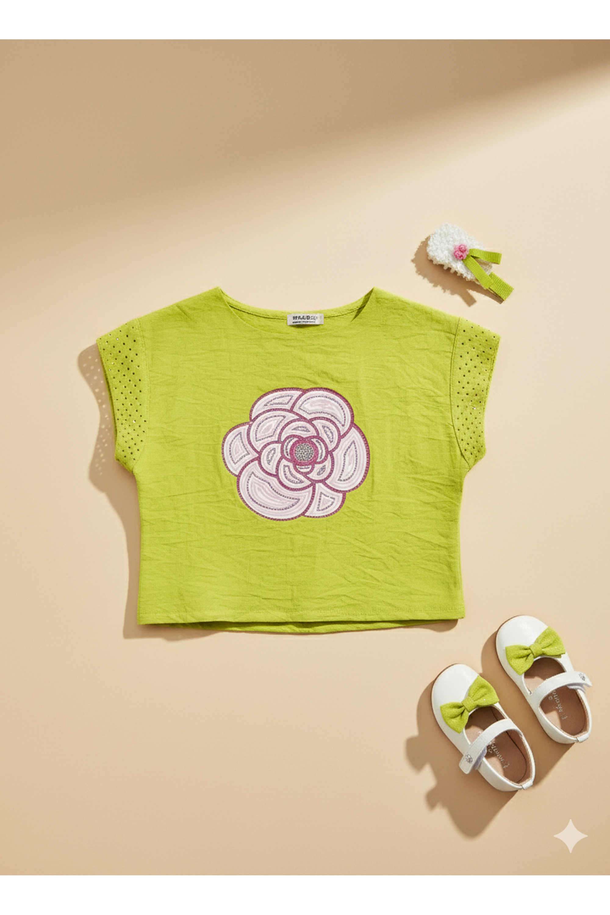 Solid-Nylon-Viscose-Round-Neck-Girls-Top