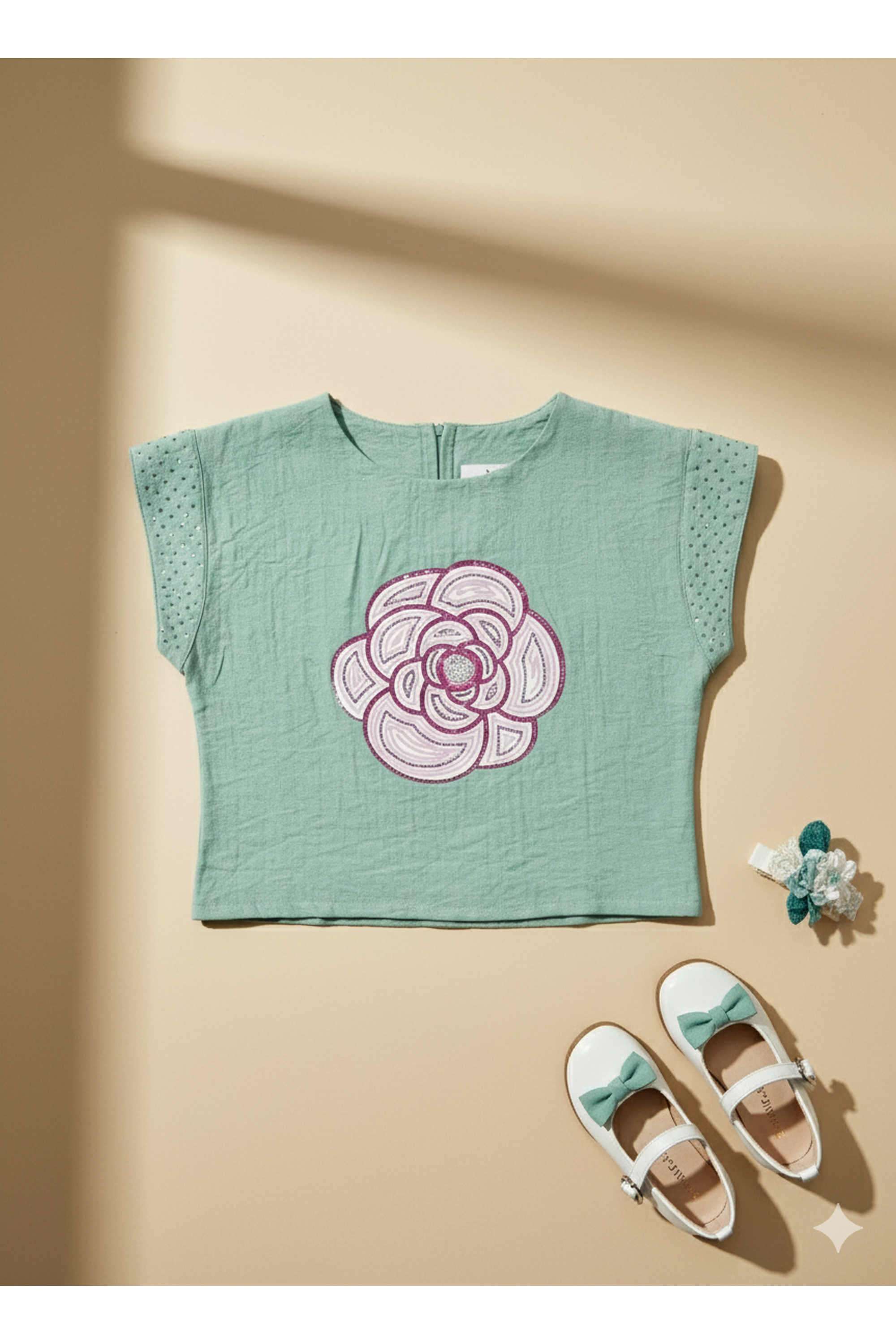 Solid-Nylon-Viscose-Round-Neck-Girls-Top