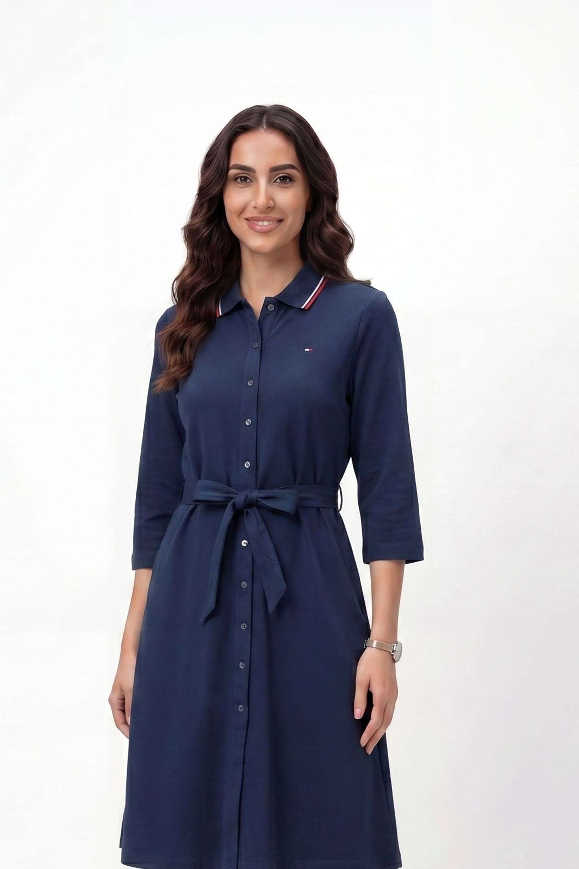 tommy hilfiger Solid Collared Blended Fabric Women's Dress-picture-17