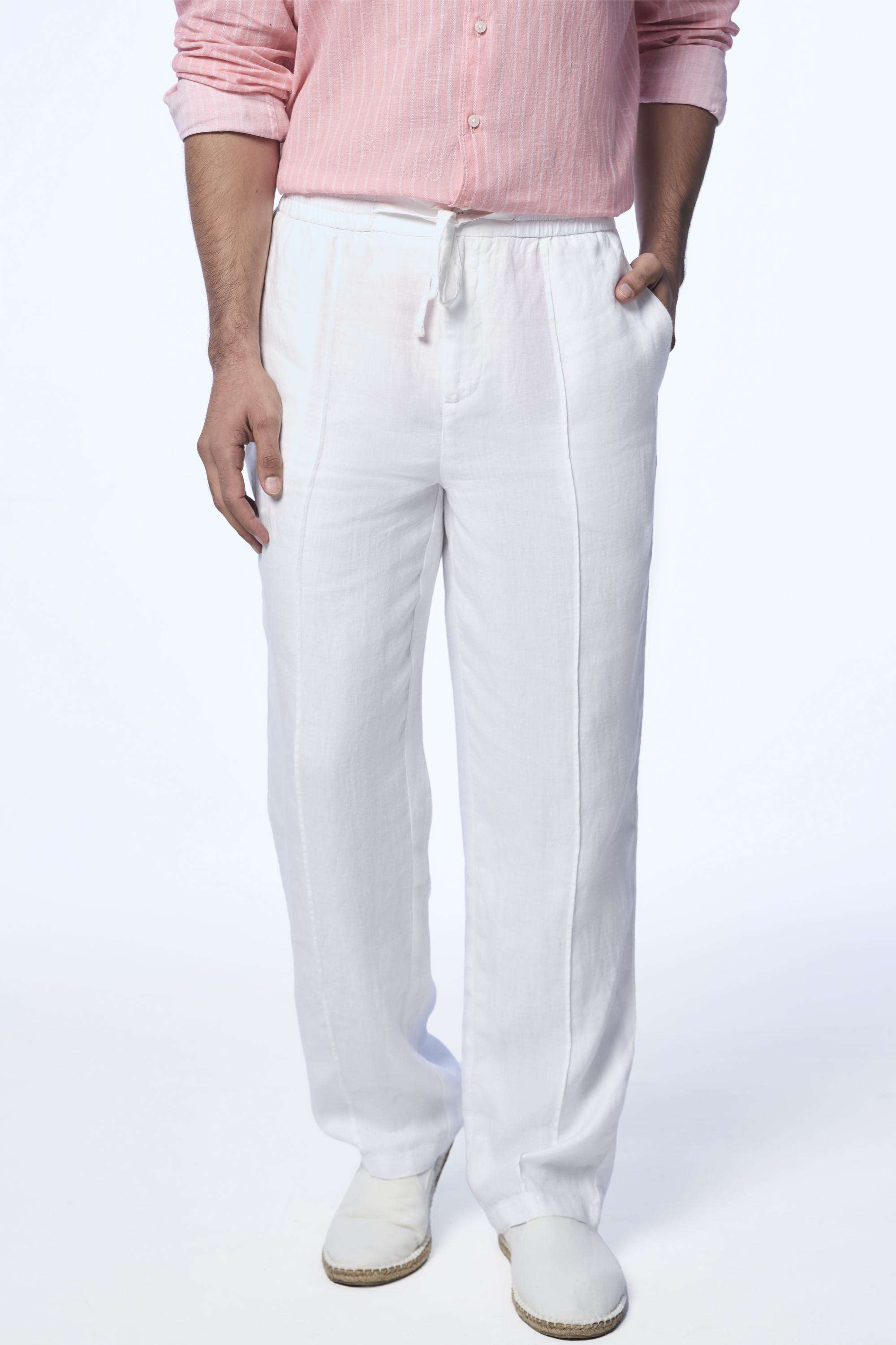 Solid-Linen-Tapered-Fit-Men-s-Casual-Trousers