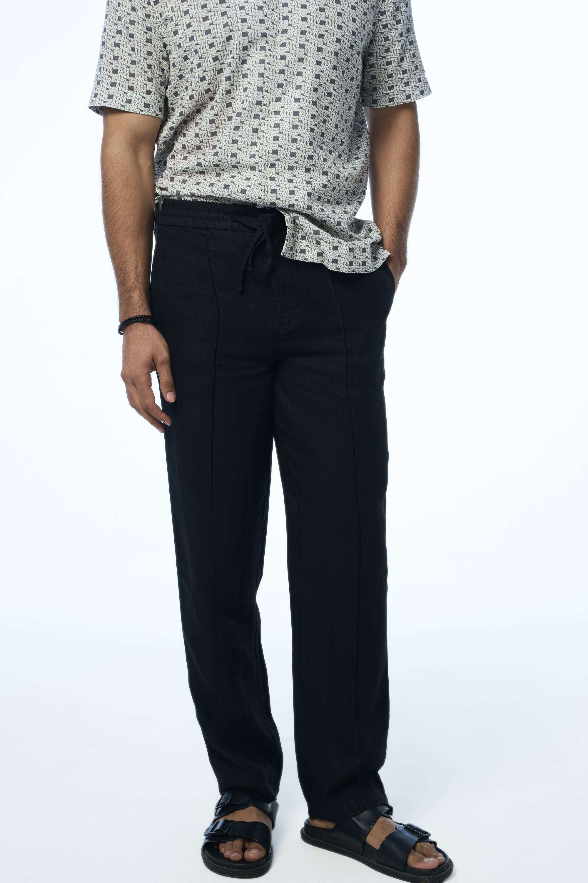 Solid-Linen-Tapered-Fit-Men-s-Casual-Trousers