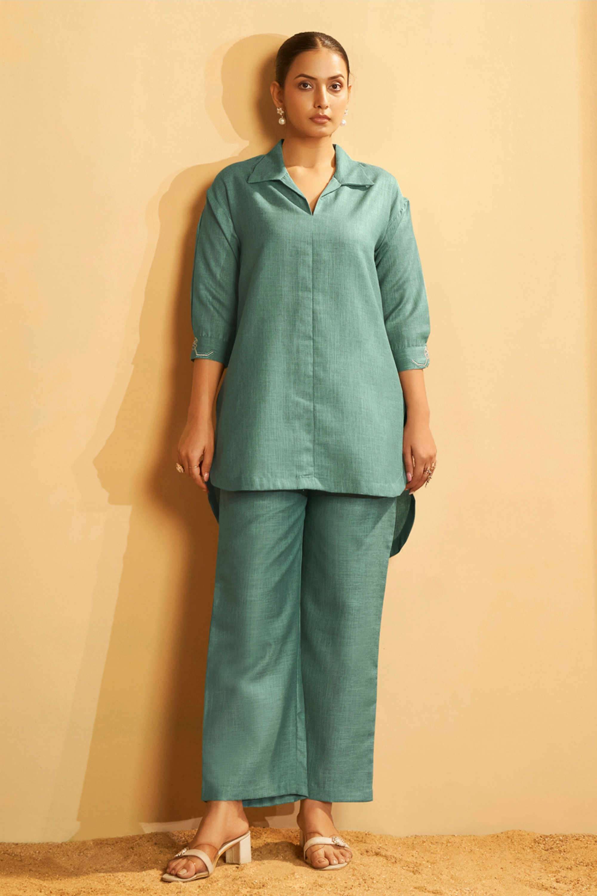 Embroidered-Cotton-Collared-Women-s-Casual-Wear-Co-Ord-Set