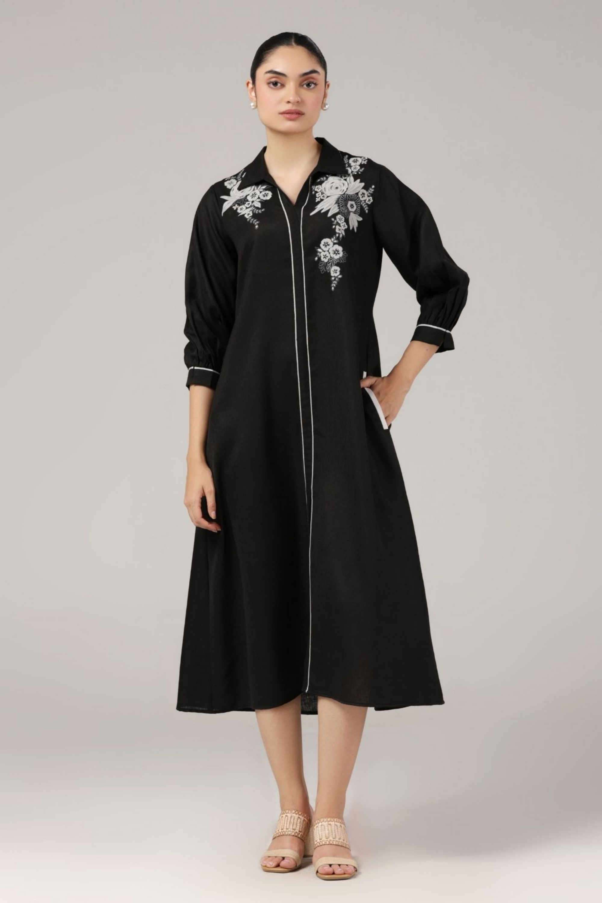 Embroidered-Cotton-Collared-Women-s-Dress