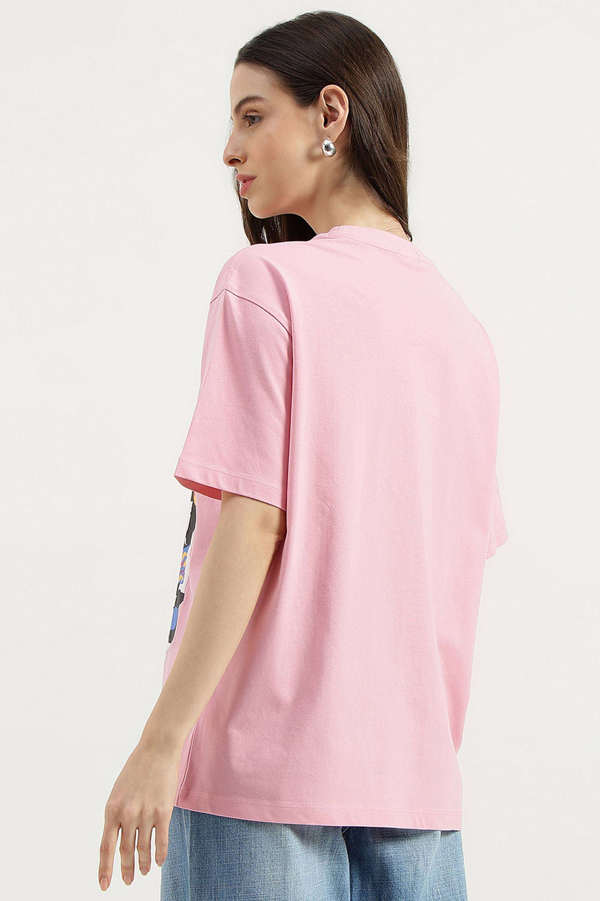 Solid-Cotton-Blend-Round-Neck-Women-s-Top