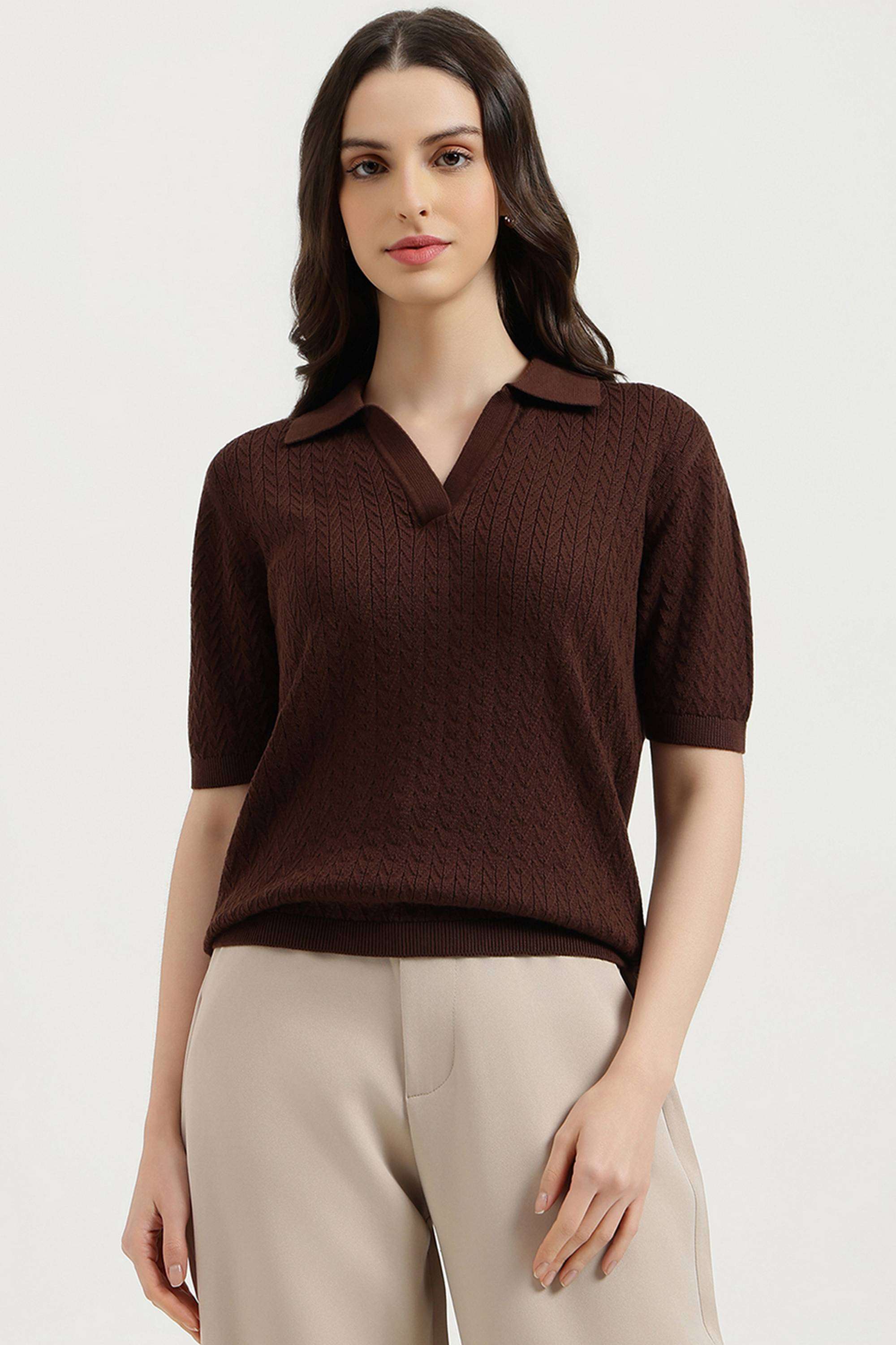 Solid-Cotton-Collared-Women-s-Top