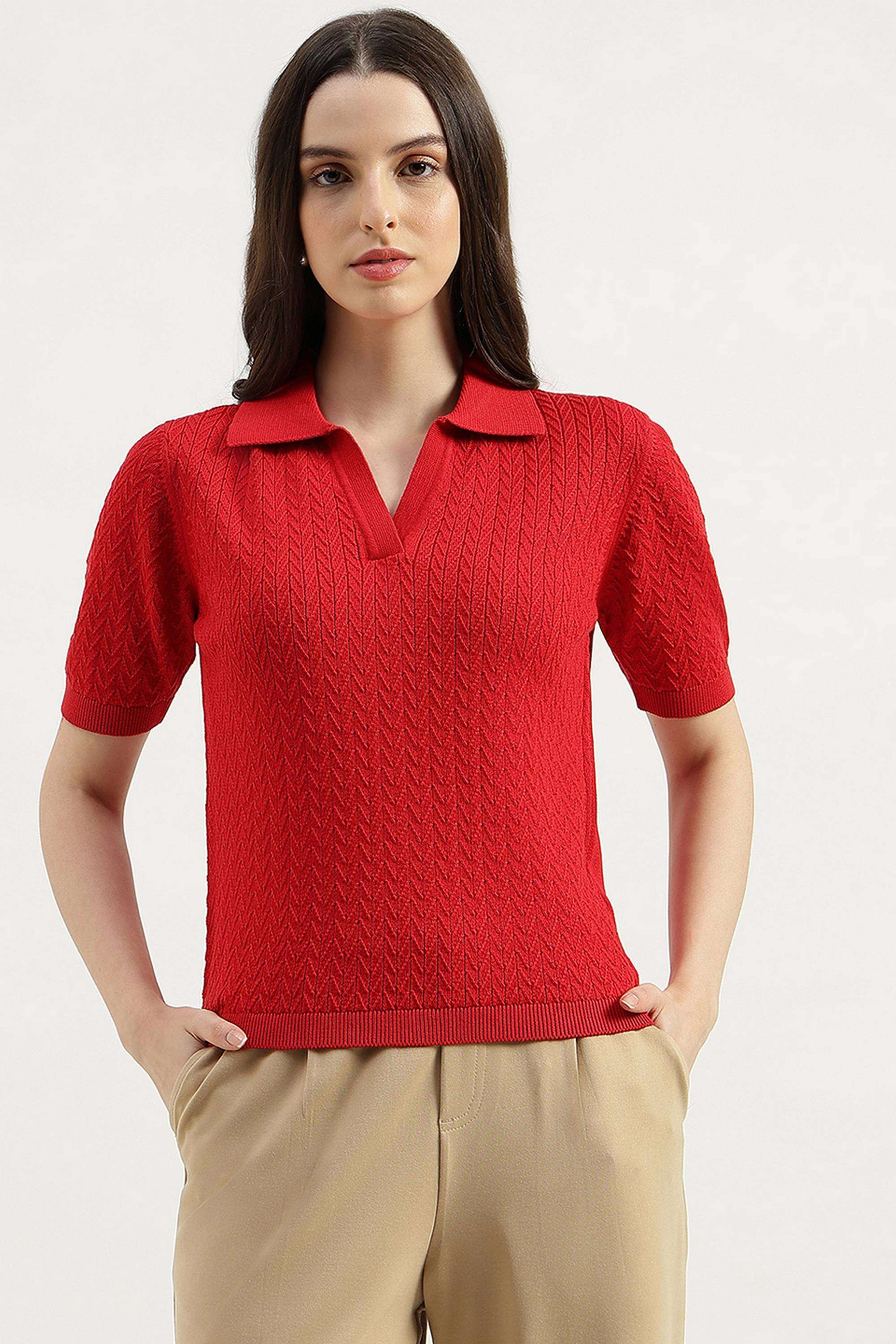 Solid-Cotton-Collared-Women-s-Top