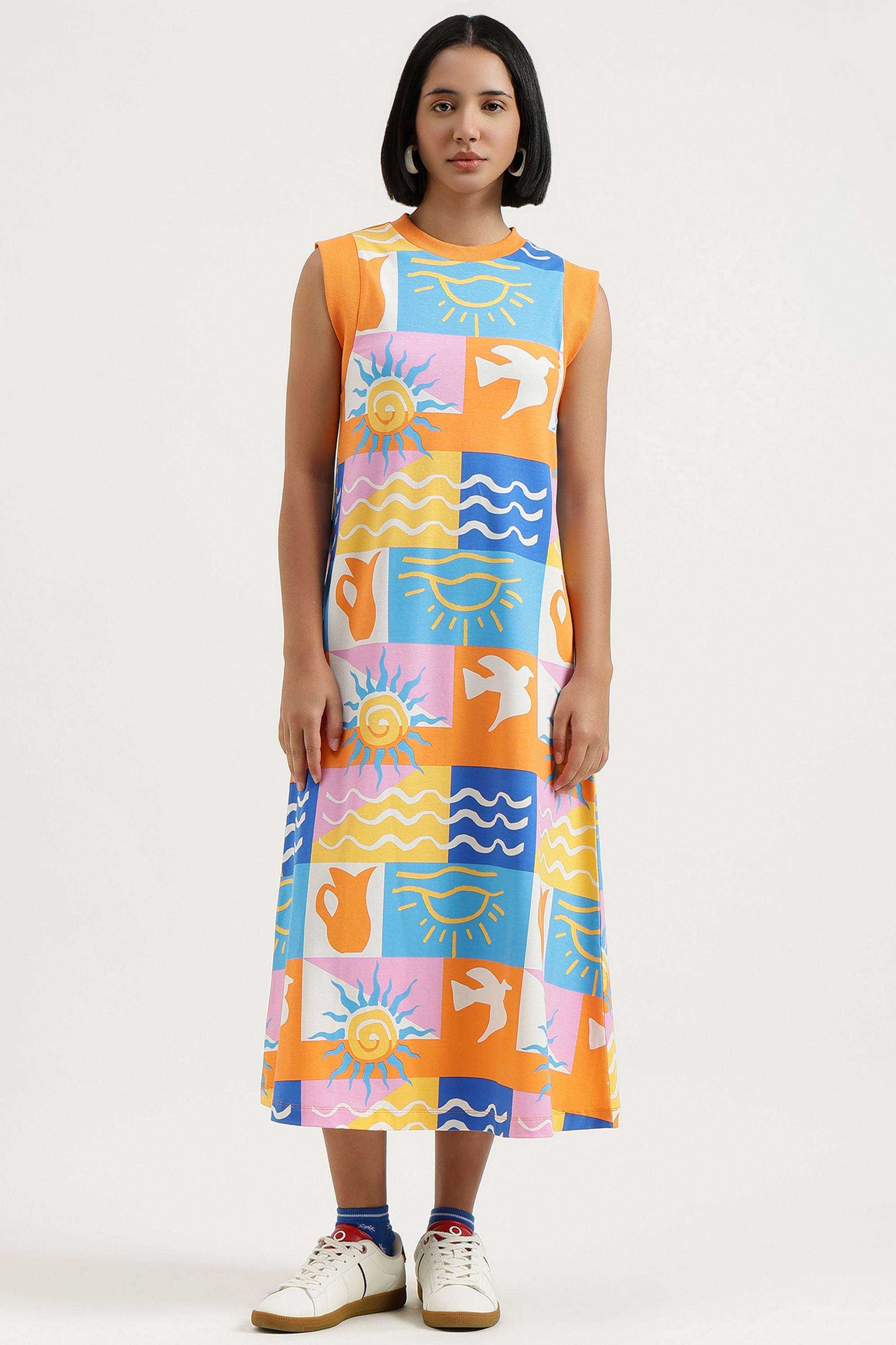 Printed-Cotton-Round-Neck-Women-s-Dress