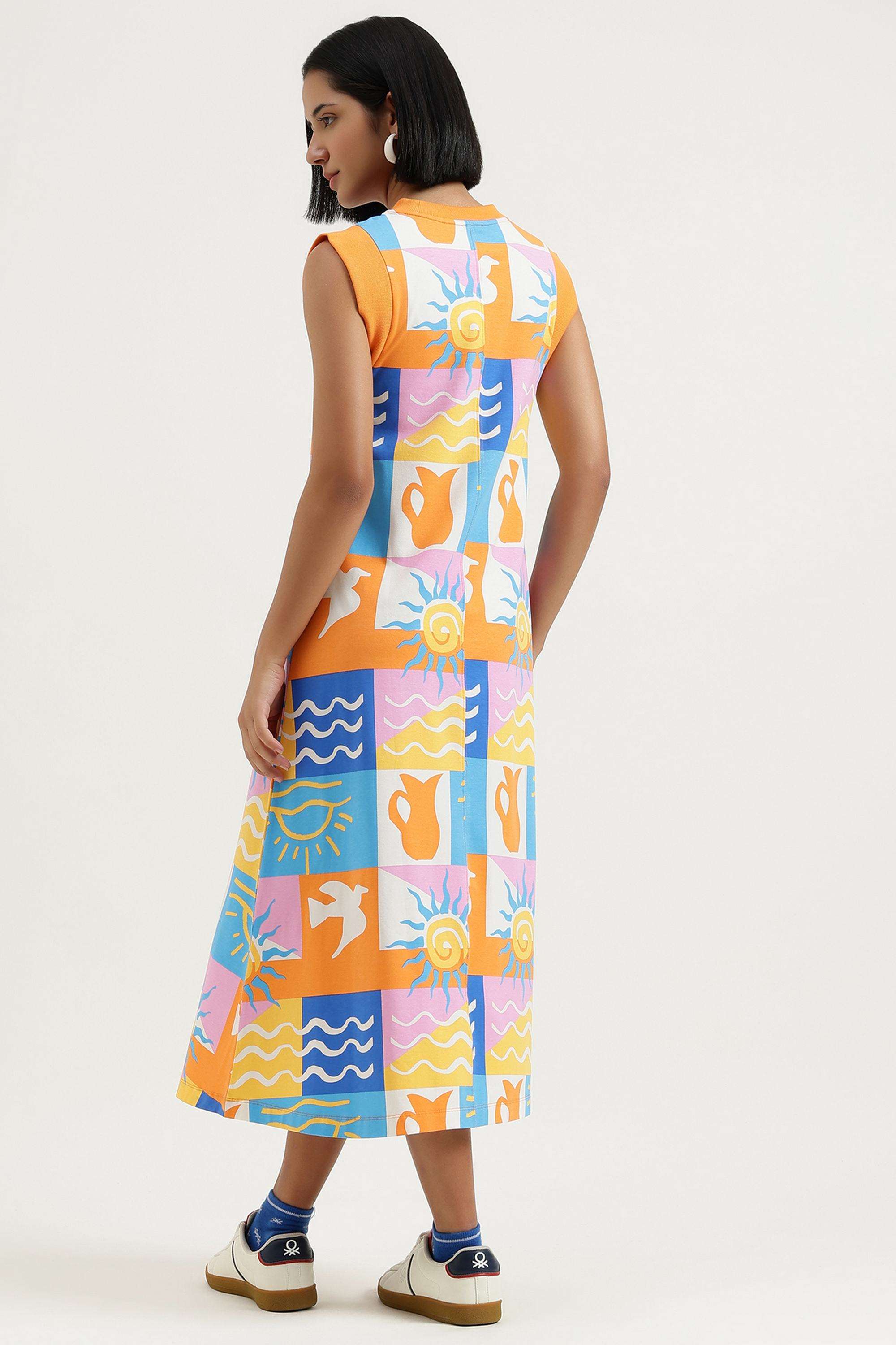 Printed-Cotton-Round-Neck-Women-s-Dress