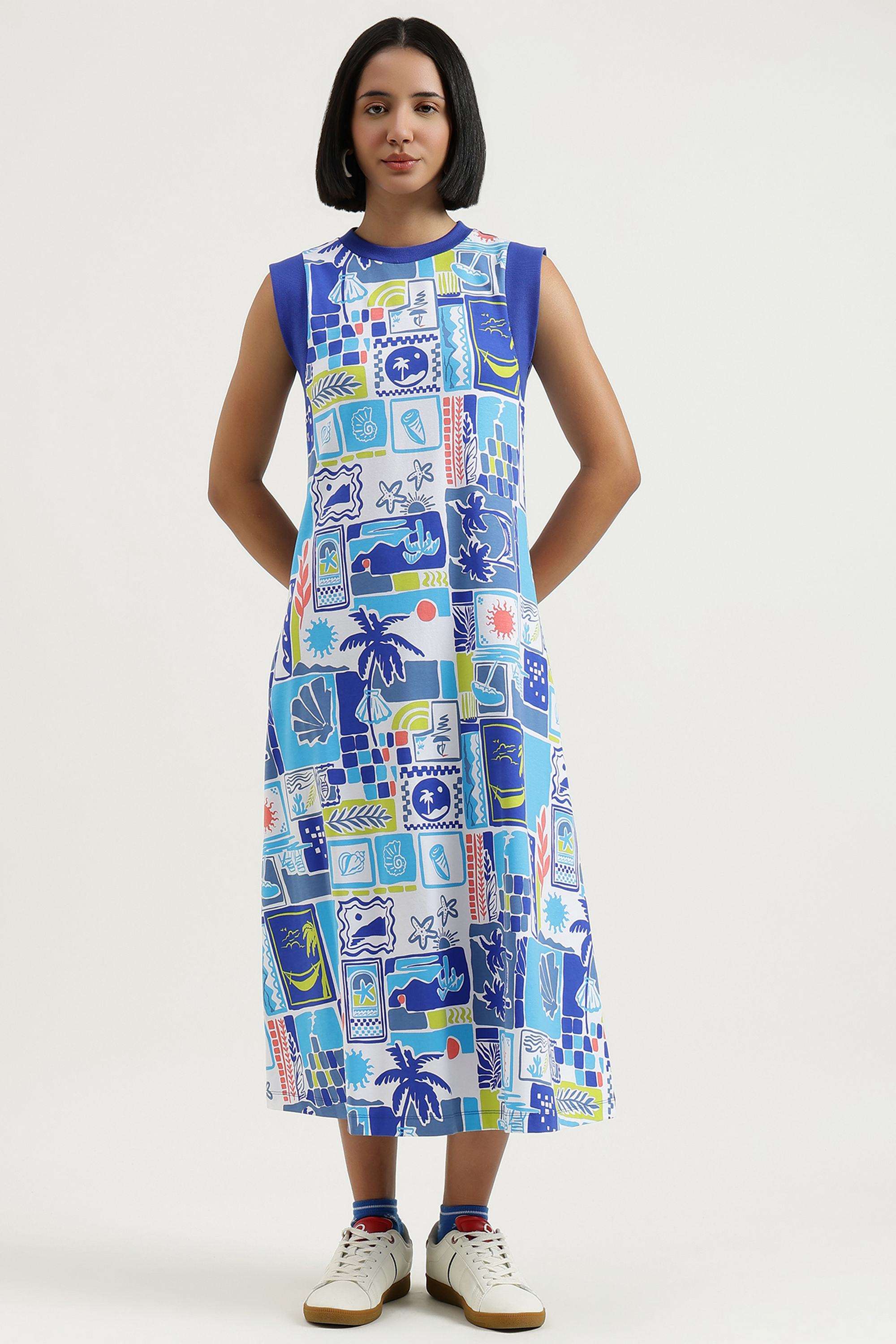 Printed-Cotton-Round-Neck-Women-s-Dress