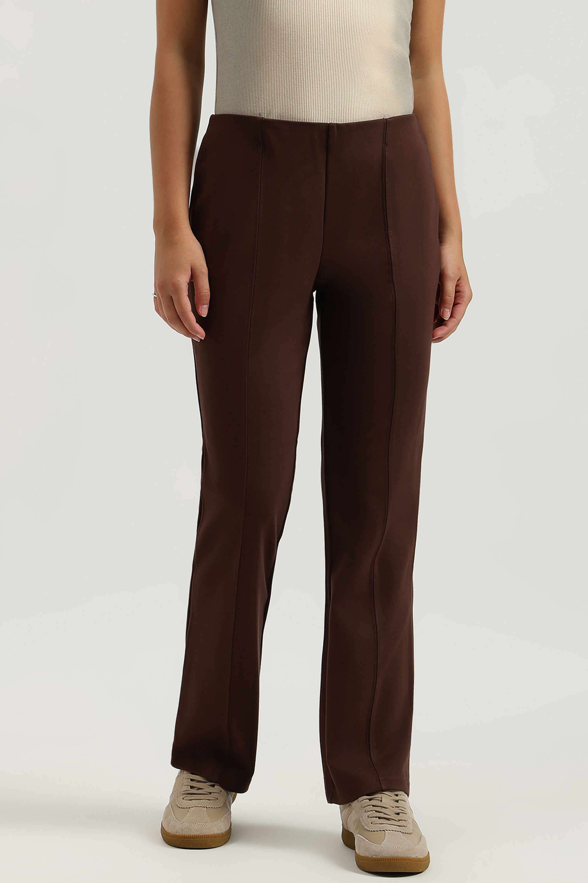 Solid-Blended-Fabric-Regular-Fit-Women-s-Pants