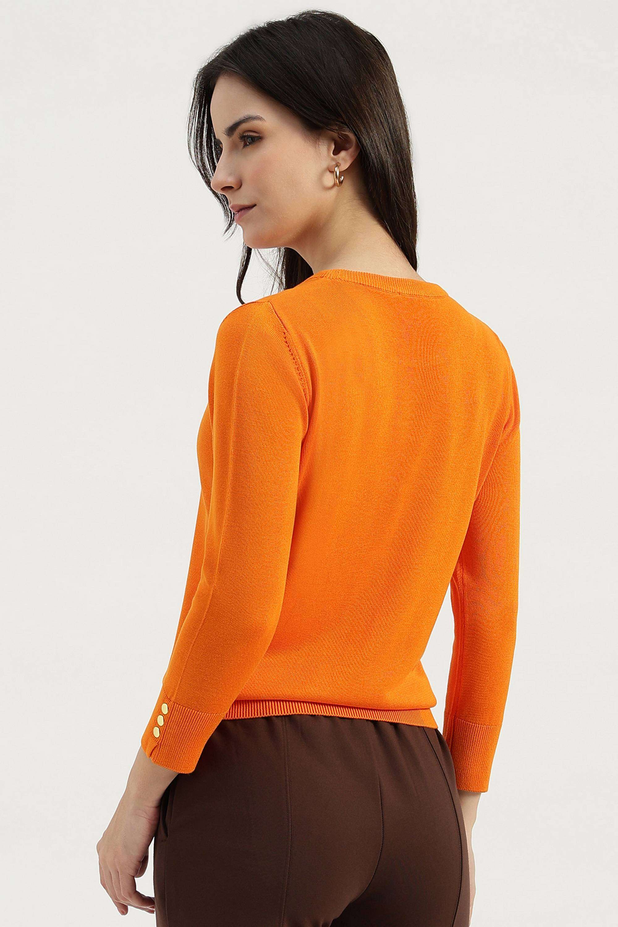 Solid-Blended-Fabric-Round-Neck-Women-s-Top