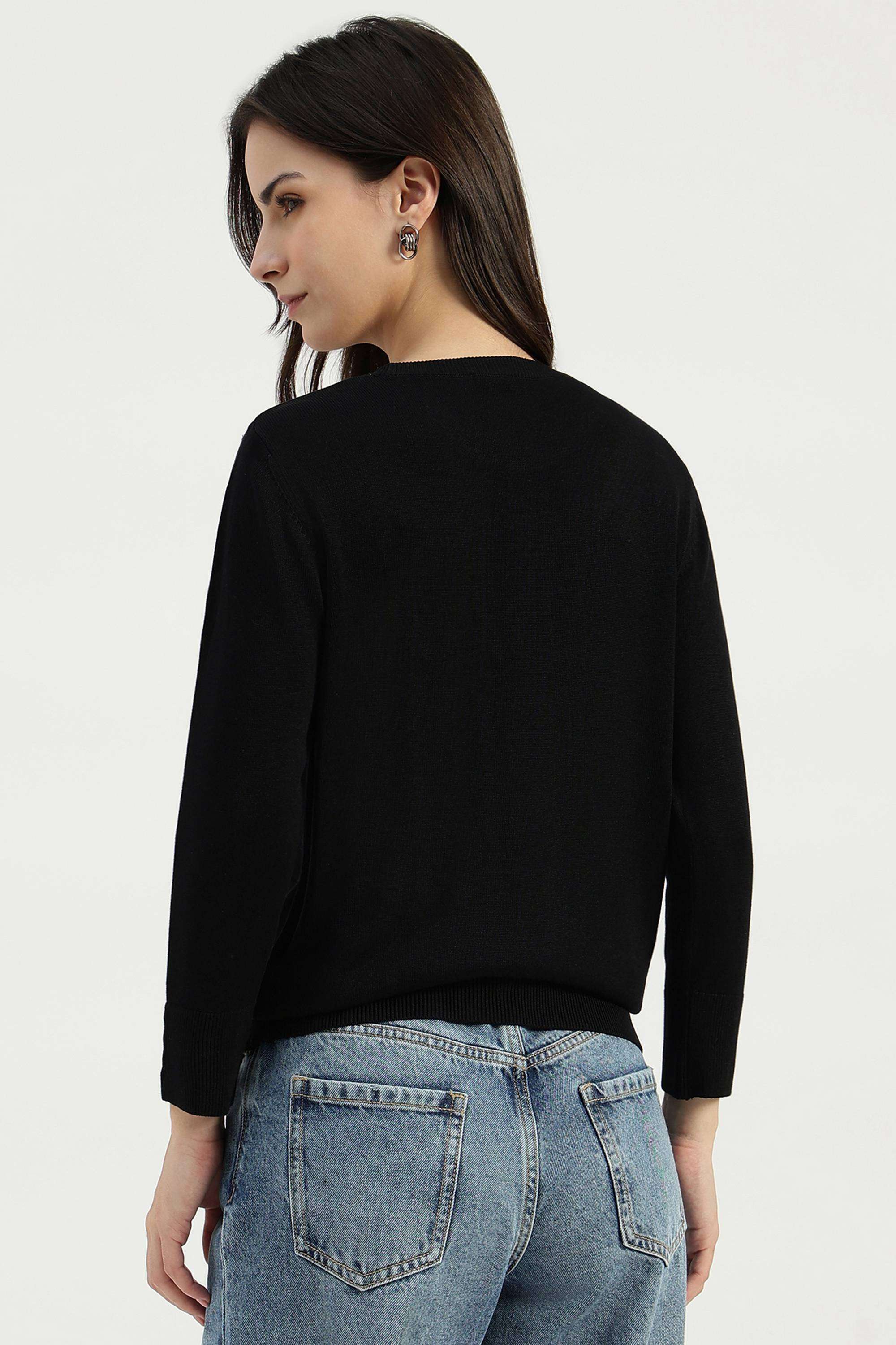 Solid-Blended-Fabric-Round-Neck-Women-s-Top