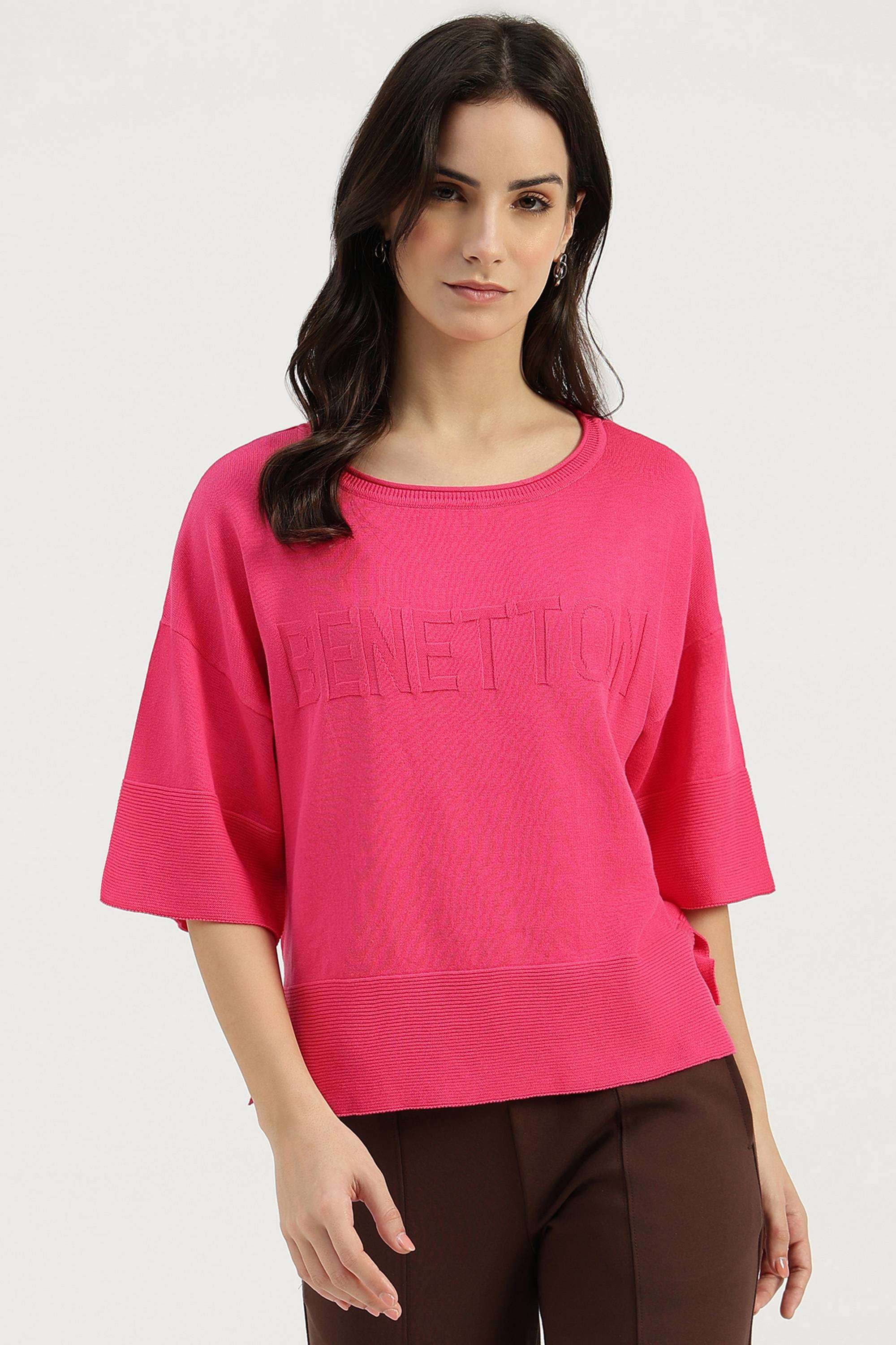 Solid-Cotton-Round-Neck-Women-s-Top
