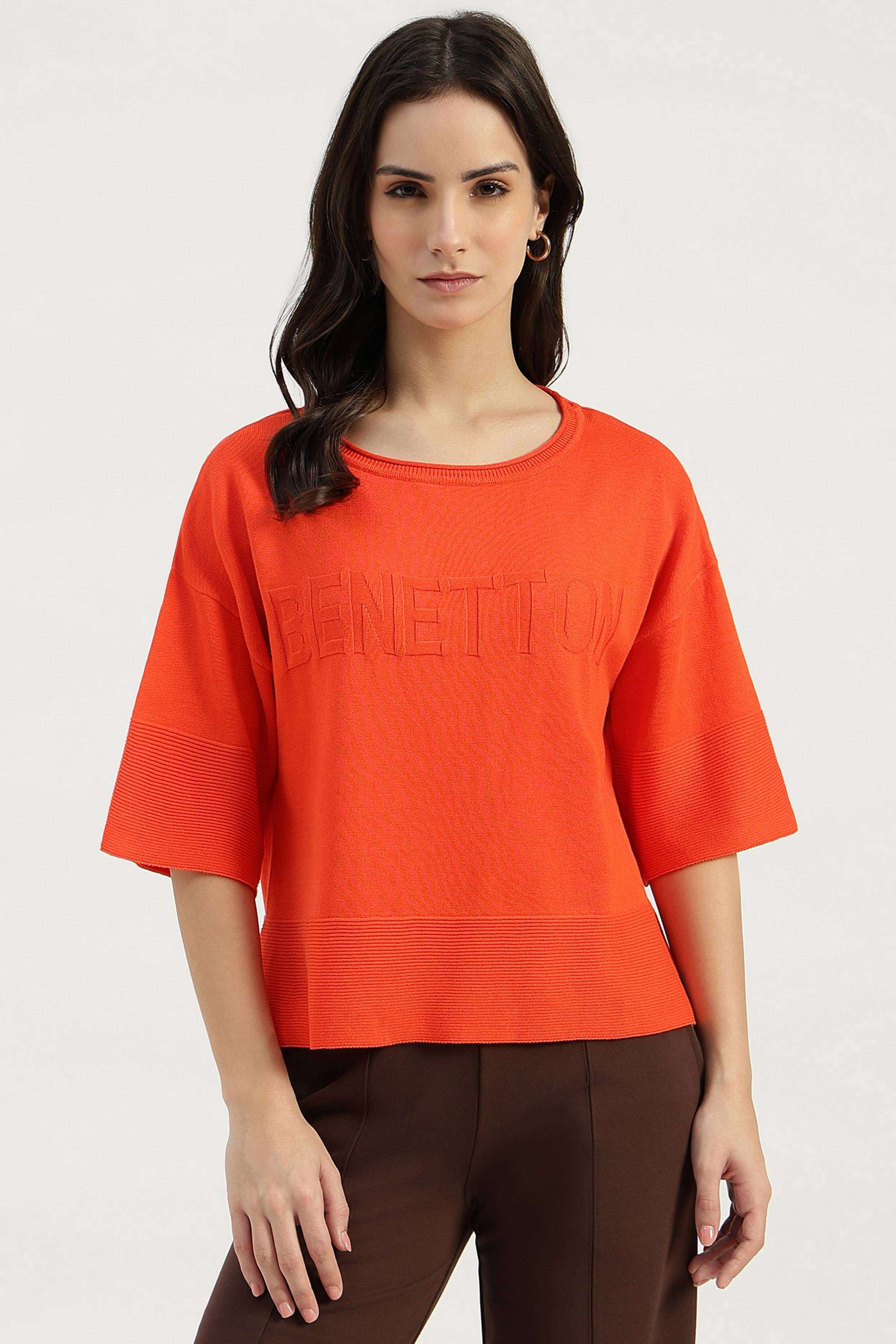 Solid-Cotton-Round-Neck-Women-s-Top