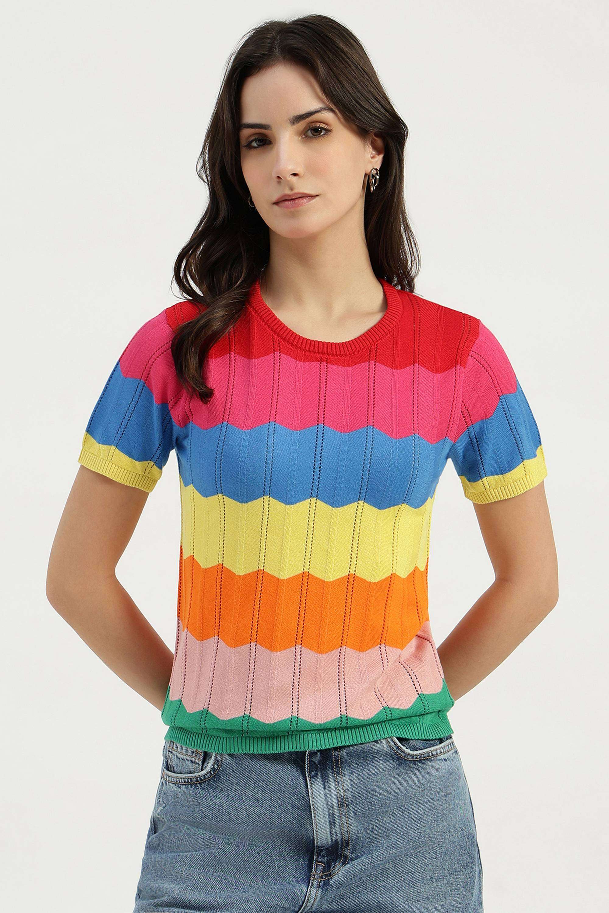 Stripes-Cotton-Round-Neck-Women-s-Top